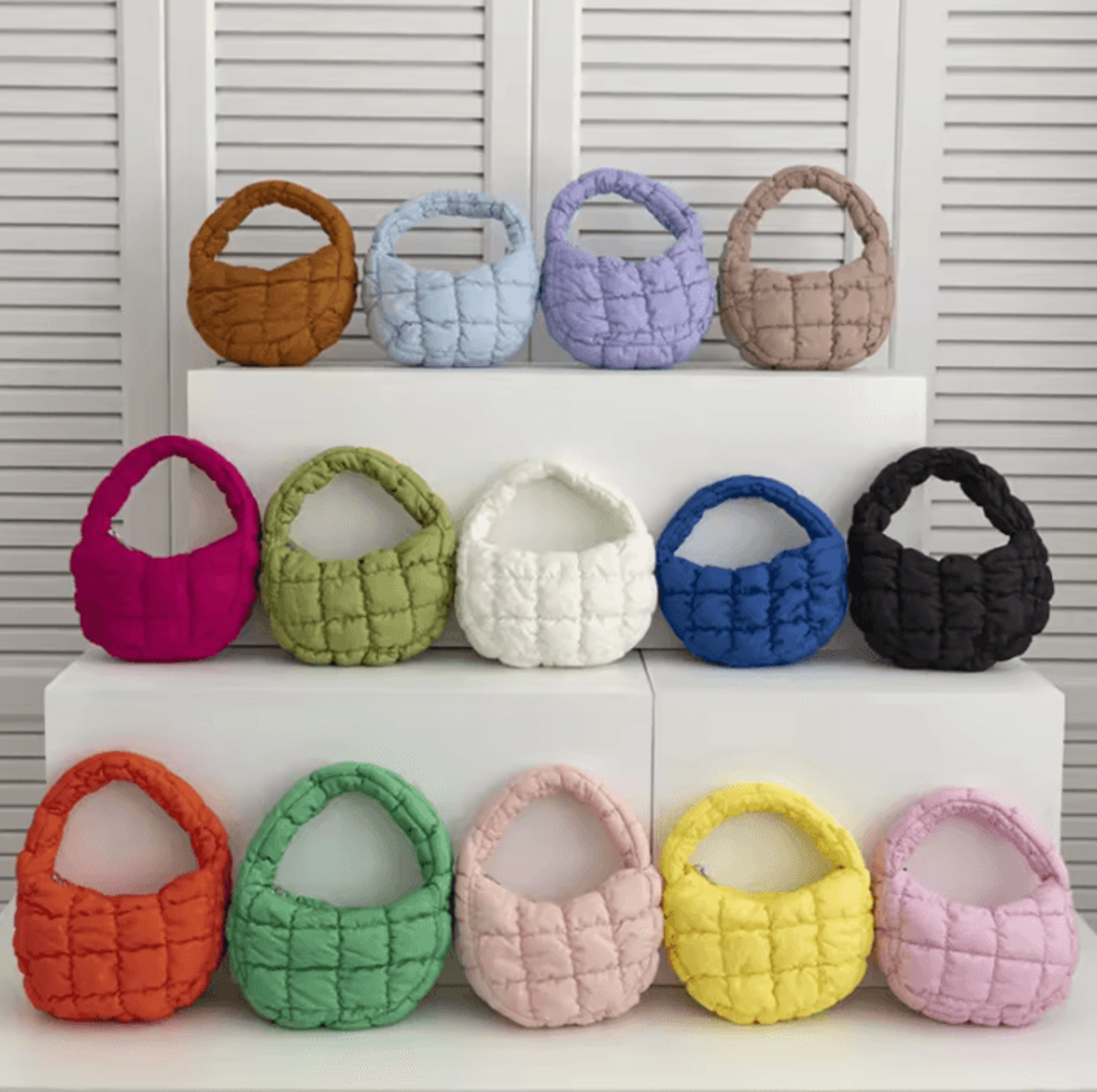 Mini Puffer Tote Bag  Quilted Nylon Phone Purse 0