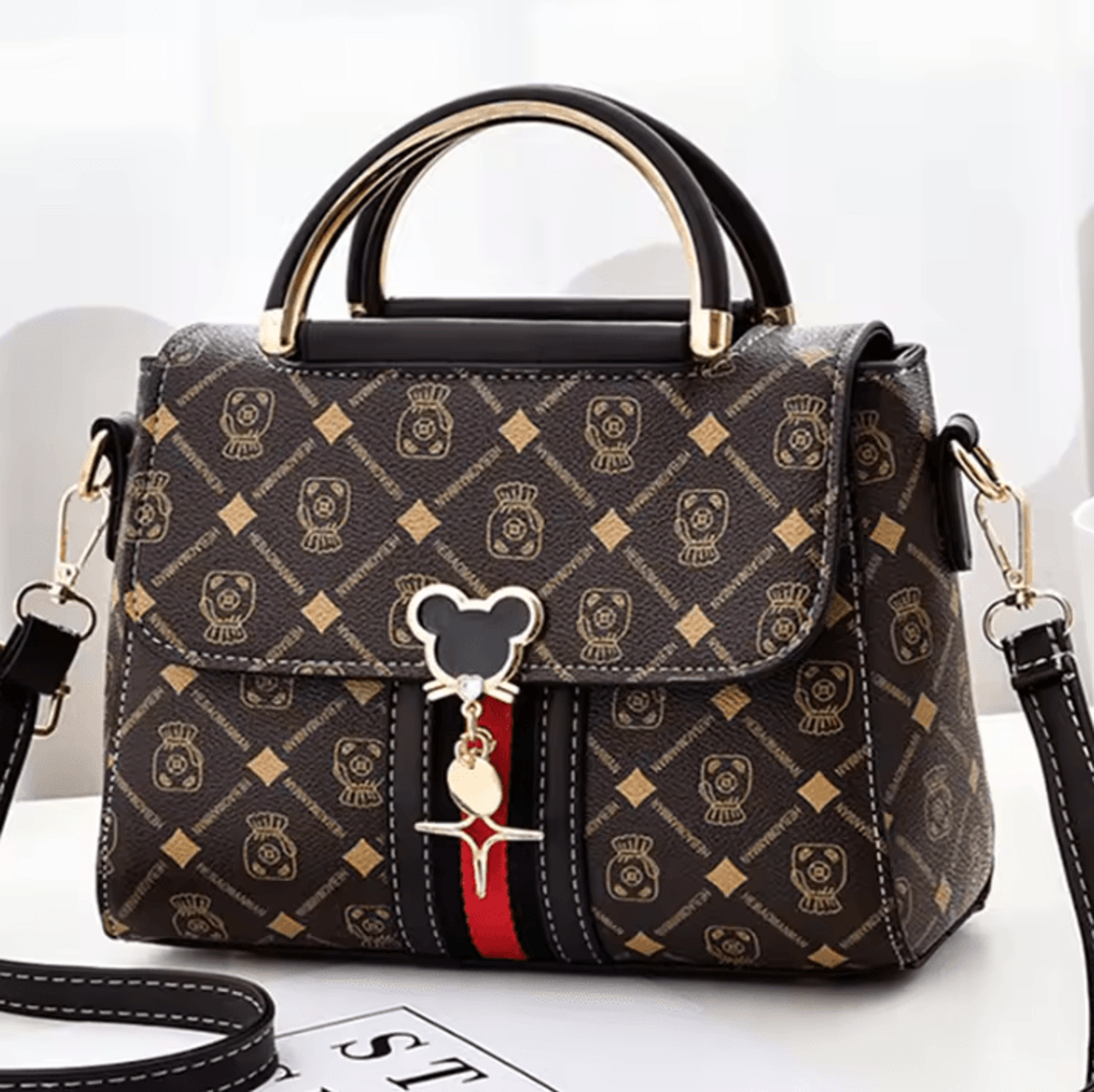 Womens Monogram Shoulder Tote Bag  Structured PU Leather Handbag 2