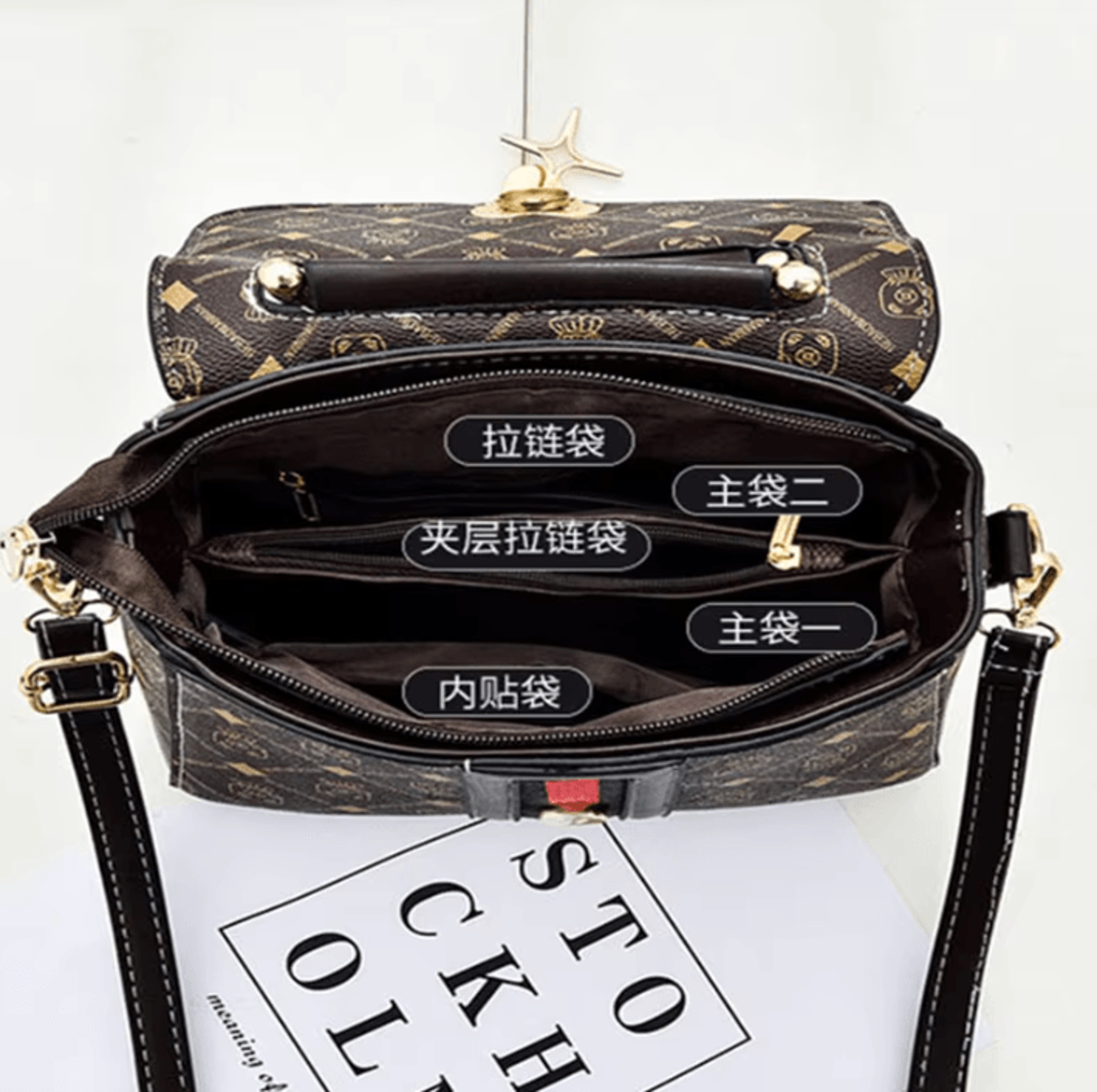 Womens Monogram Shoulder Tote Bag  Structured PU Leather Handbag 3