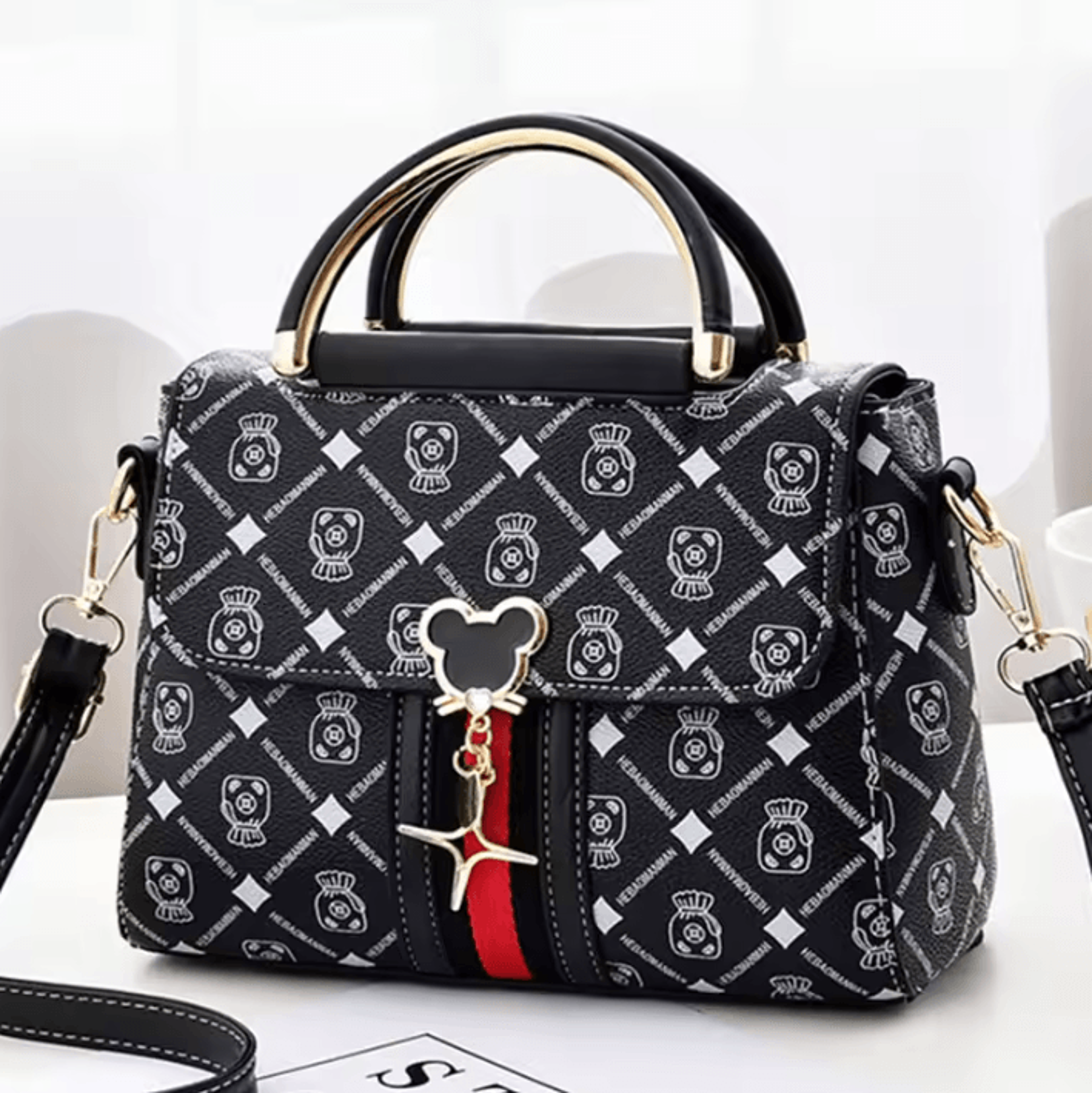 Womens Monogram Shoulder Tote Bag  Structured PU Leather Handbag 7