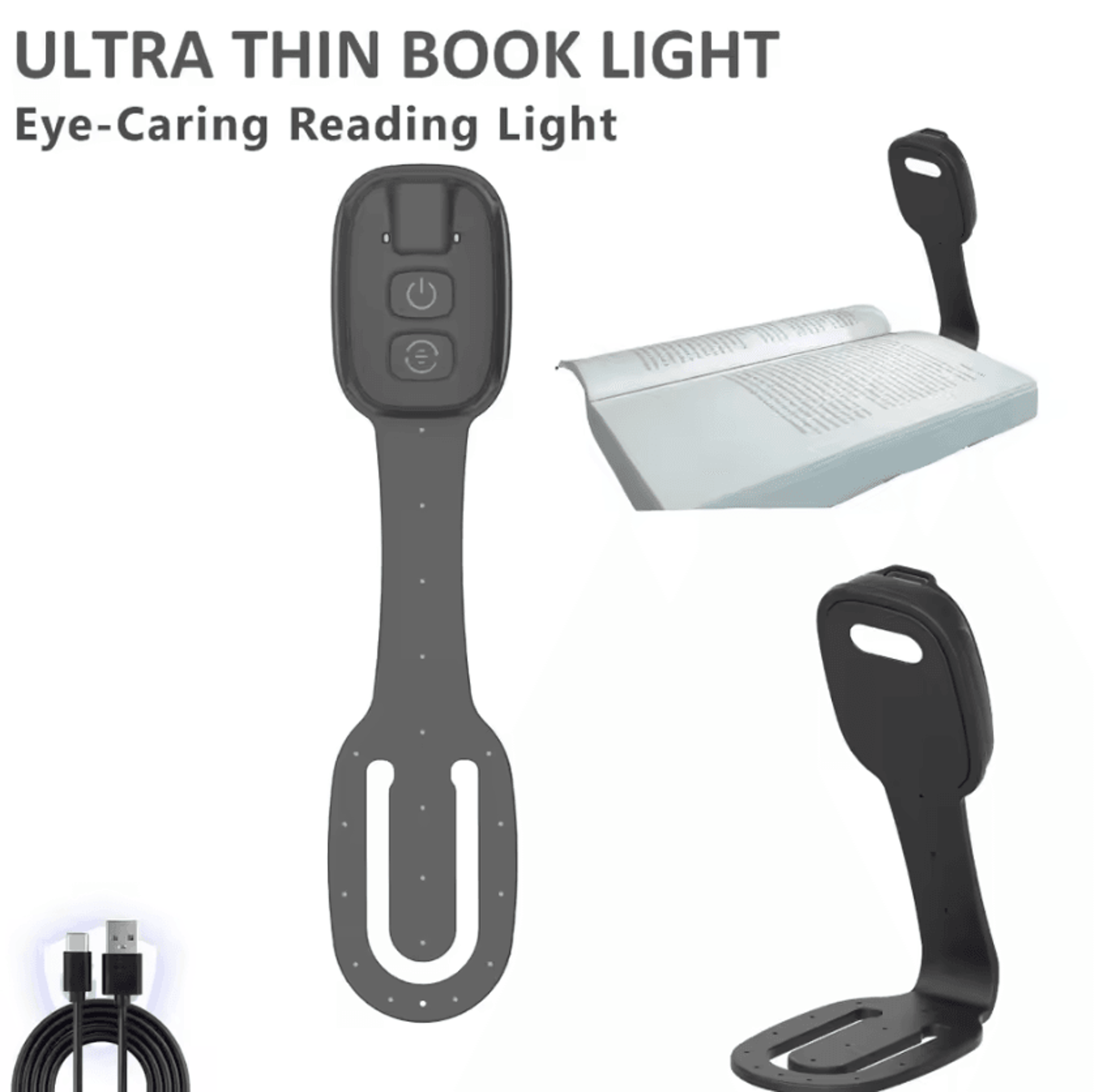 2in1 Rechargeable Bookmark Book Light  UltraThin Dimmable Clip On Reading Lamp 3