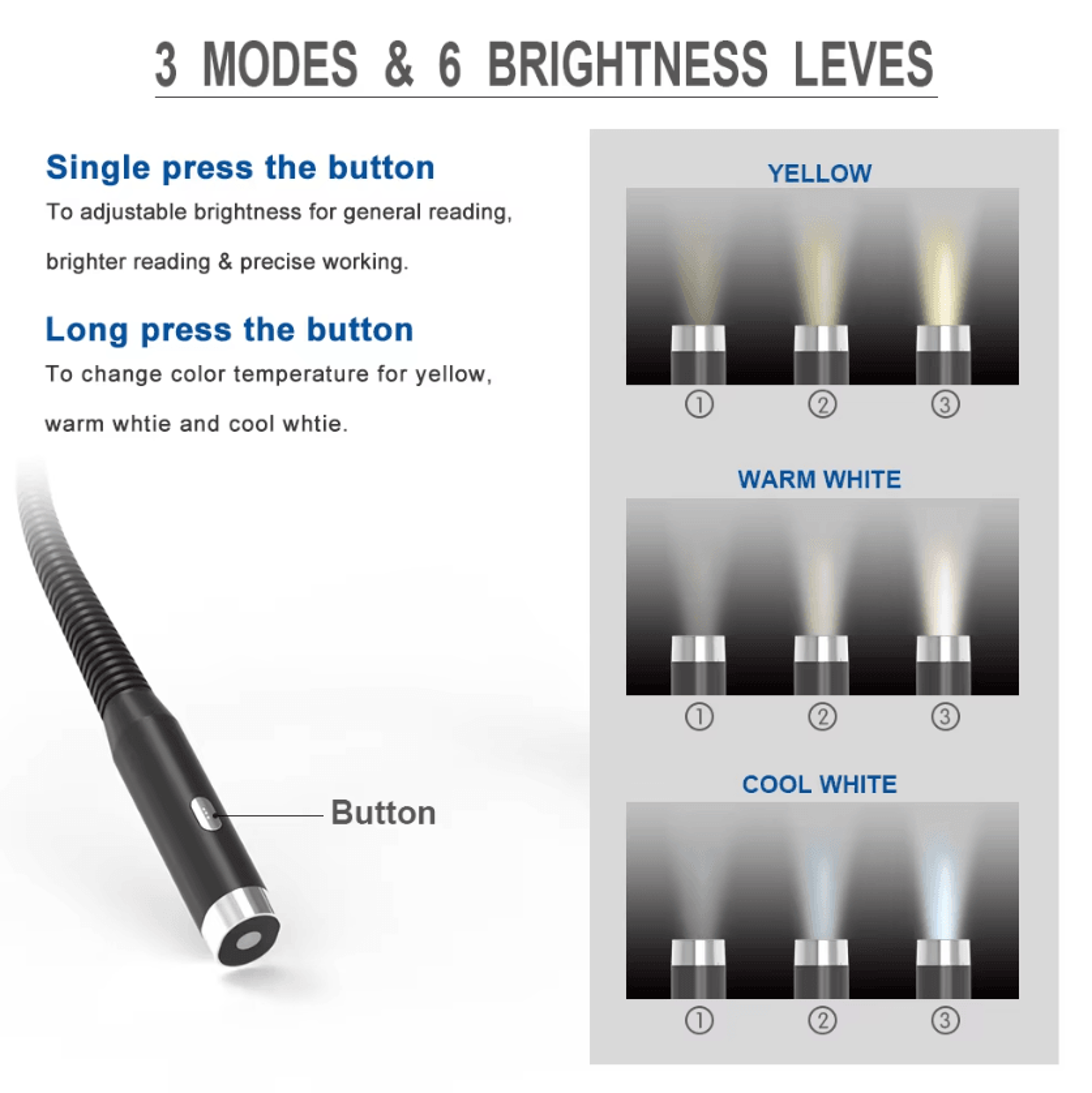 Rechargeable LED Neck Reading Light  3 Mode Hands Free Book Lamp 2
