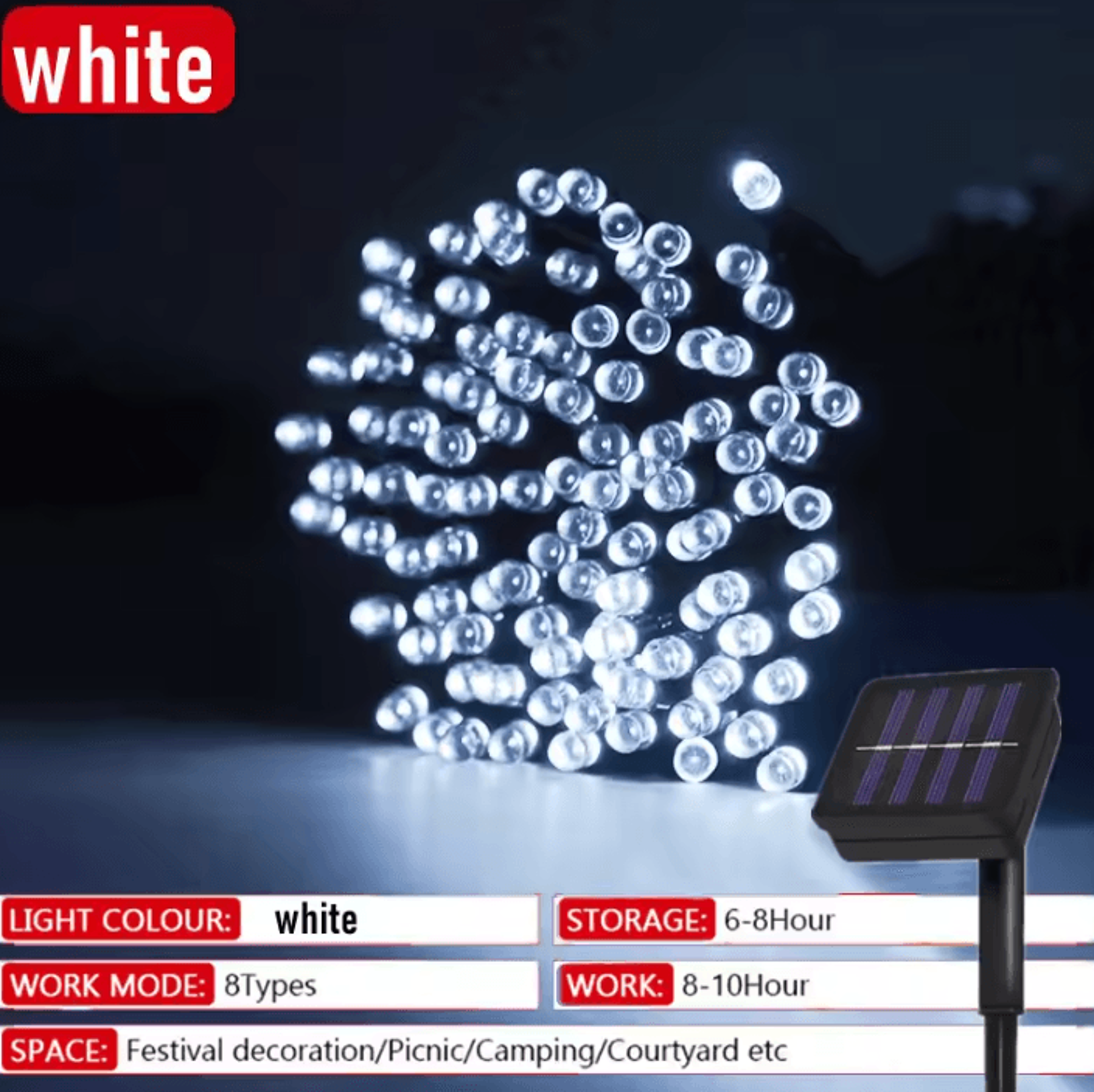 32M Solar LED Fairy String Lights  Waterproof 8 Mode Outdoor Lights 5