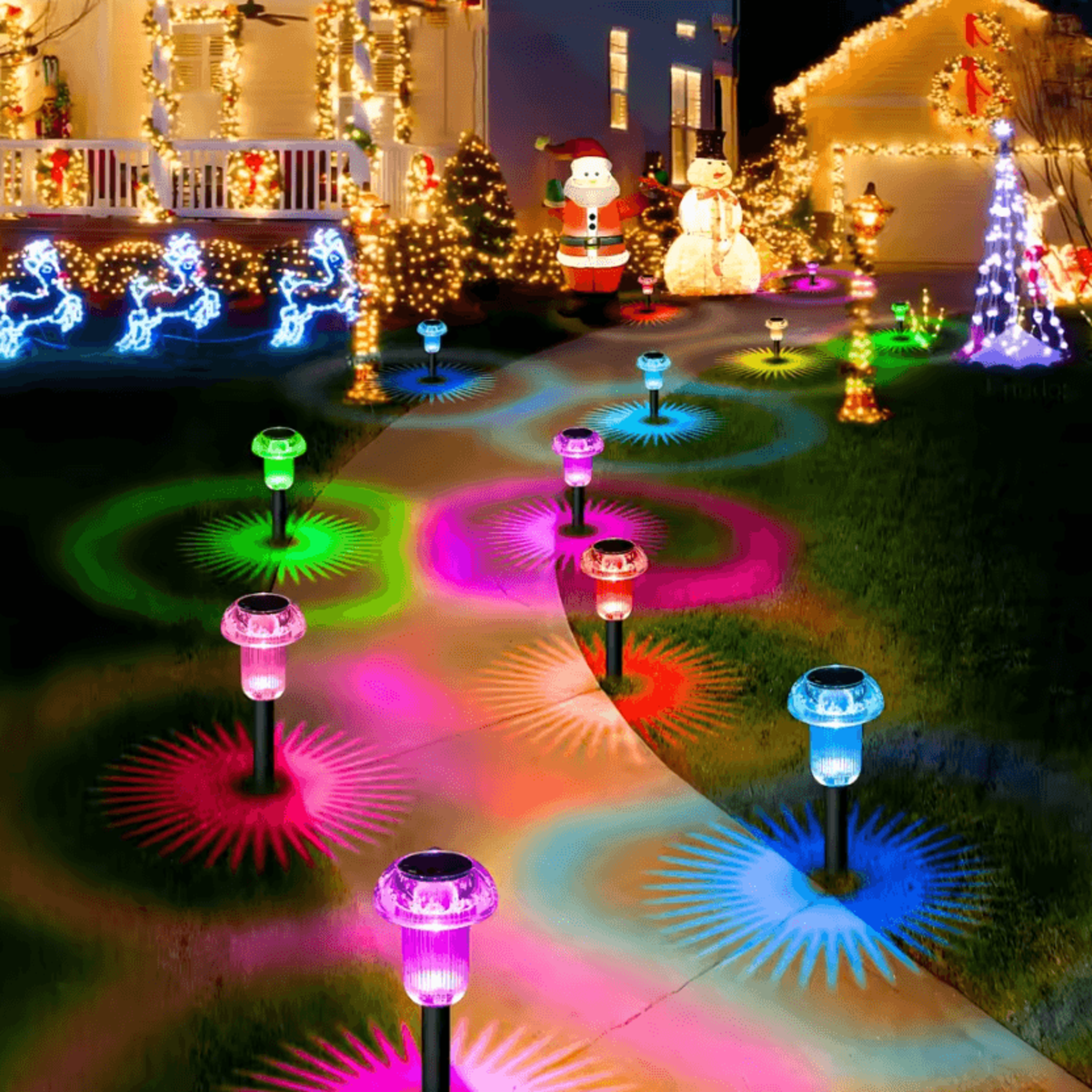 4 Pack Solar Mushroom Pathway Lights  Vibrant LED Garden Stake Lights 0
