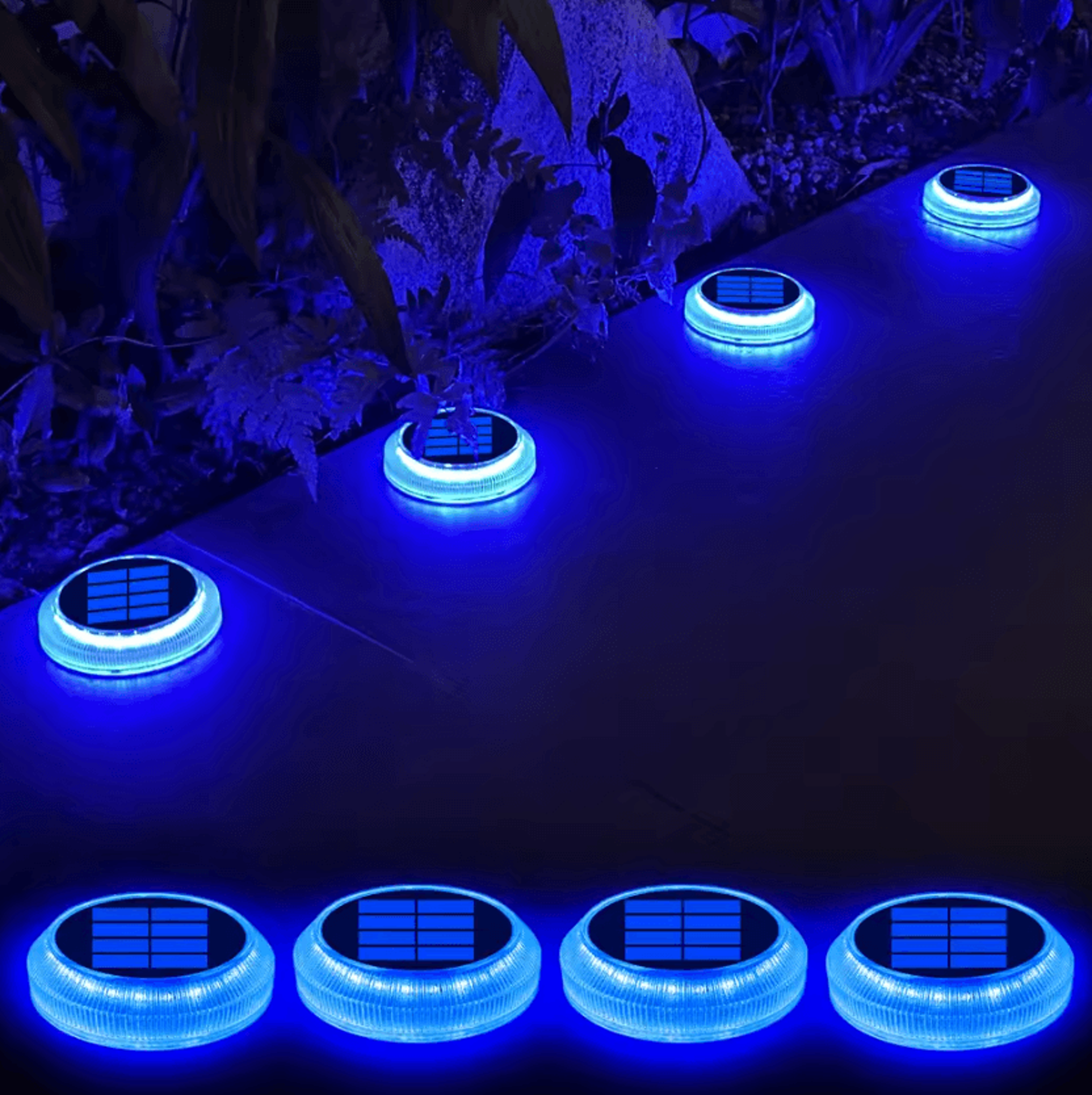 6 Pack Blue Solar Driveway Lights  IP68 Waterproof Deck And Dock Lights 0