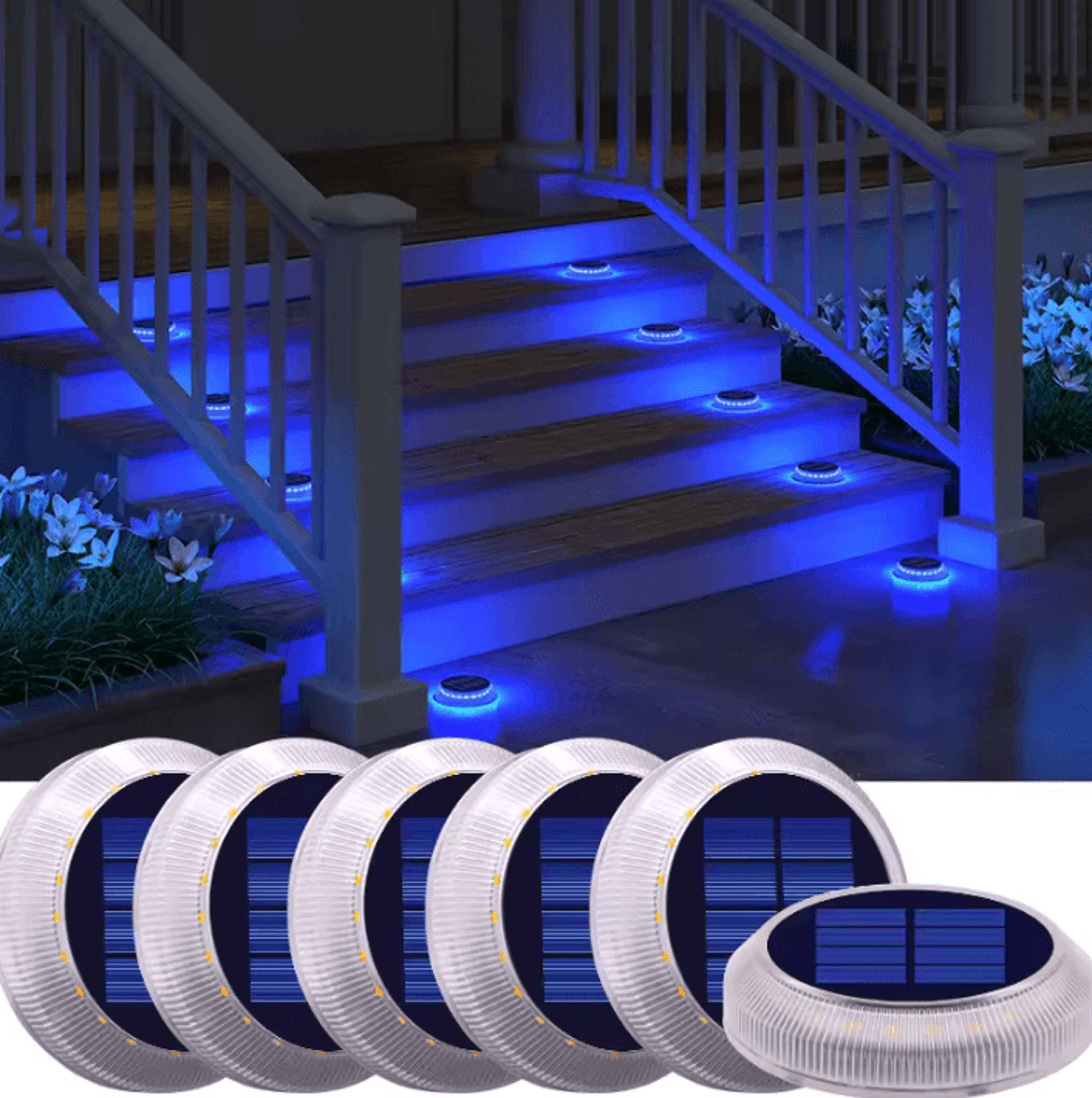6 Pack Blue Solar Driveway Lights  IP68 Waterproof Deck And Dock Lights 5