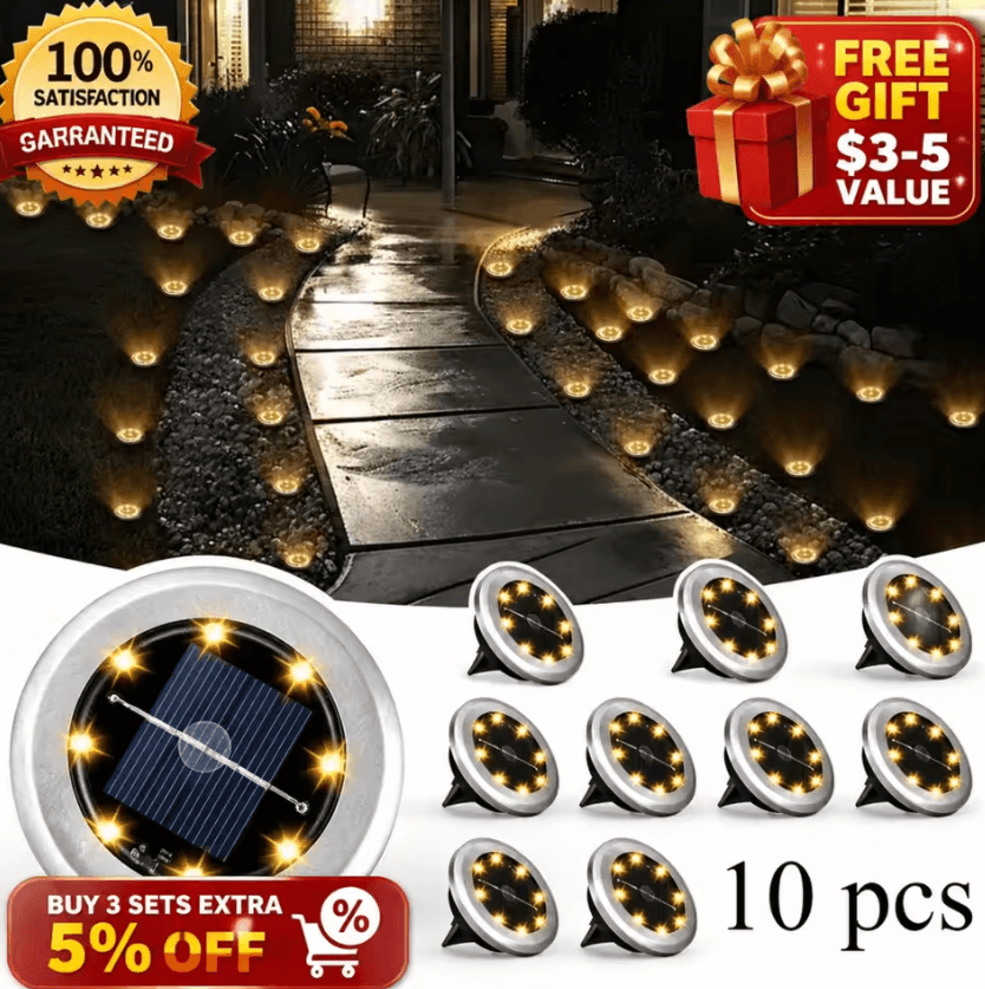 10PC 8LED Solar Ground Lights  Waterproof Outdoor Pathway Lights 0