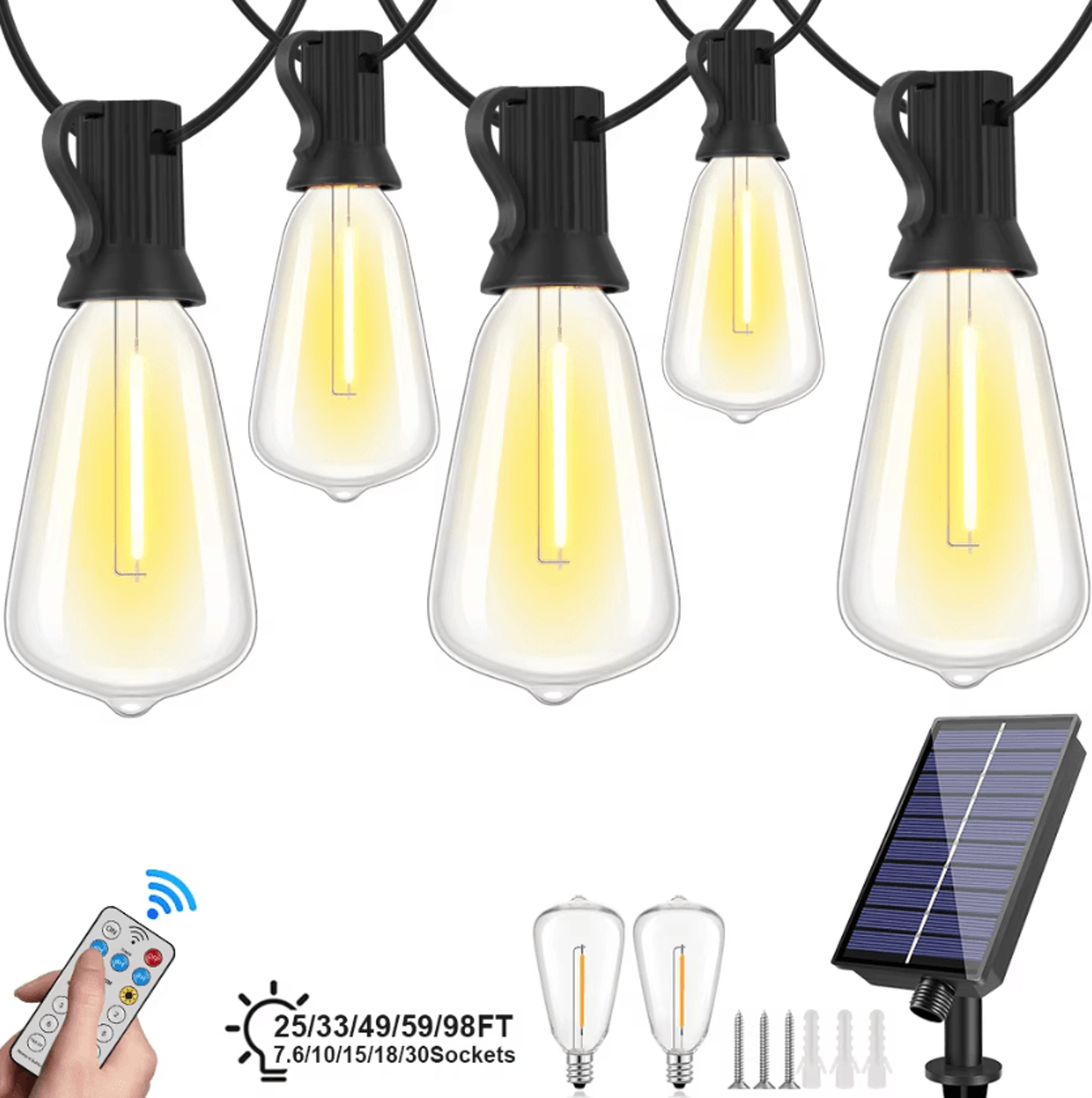 ST38 Solar Bistro String Lights  Dimmable Shatterproof Outdoor Lights With Remote 0