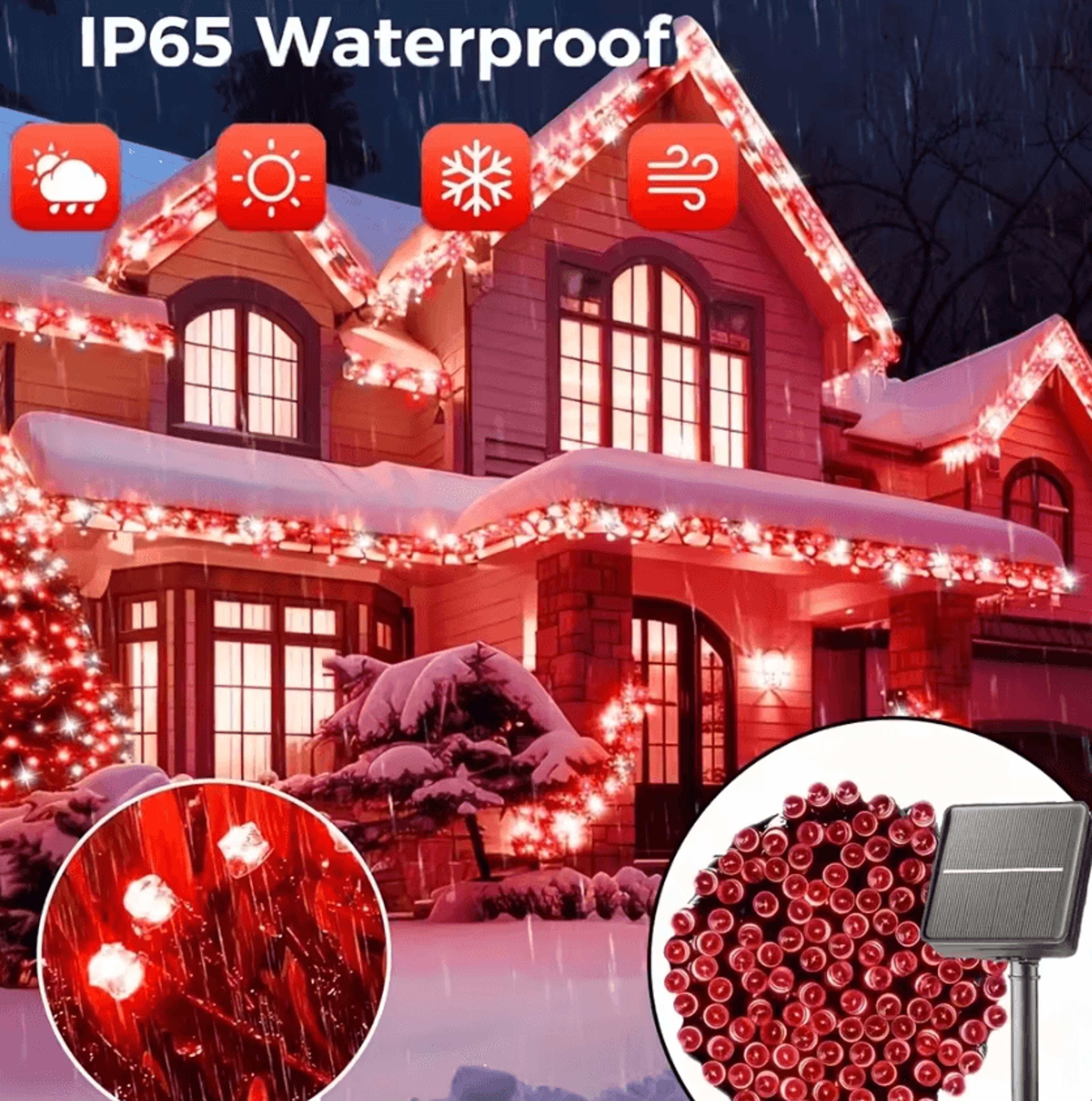 Solar Powered Christmas Lights 50200 LED Red Outdoor String Lights 0