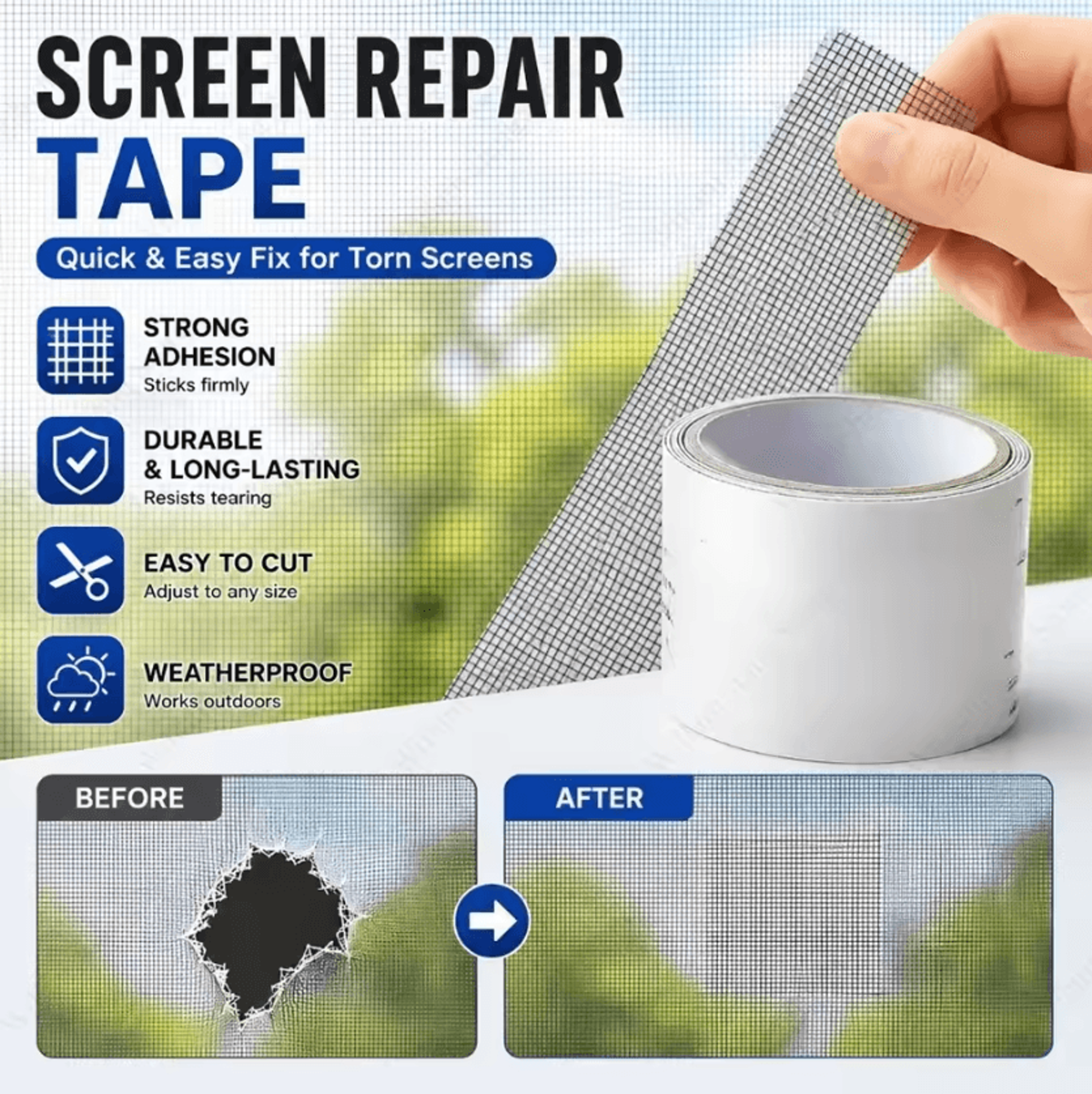 SelfAdhesive Window Screen Repair Tape 5cm X 2m Waterproof Mesh Patch 1