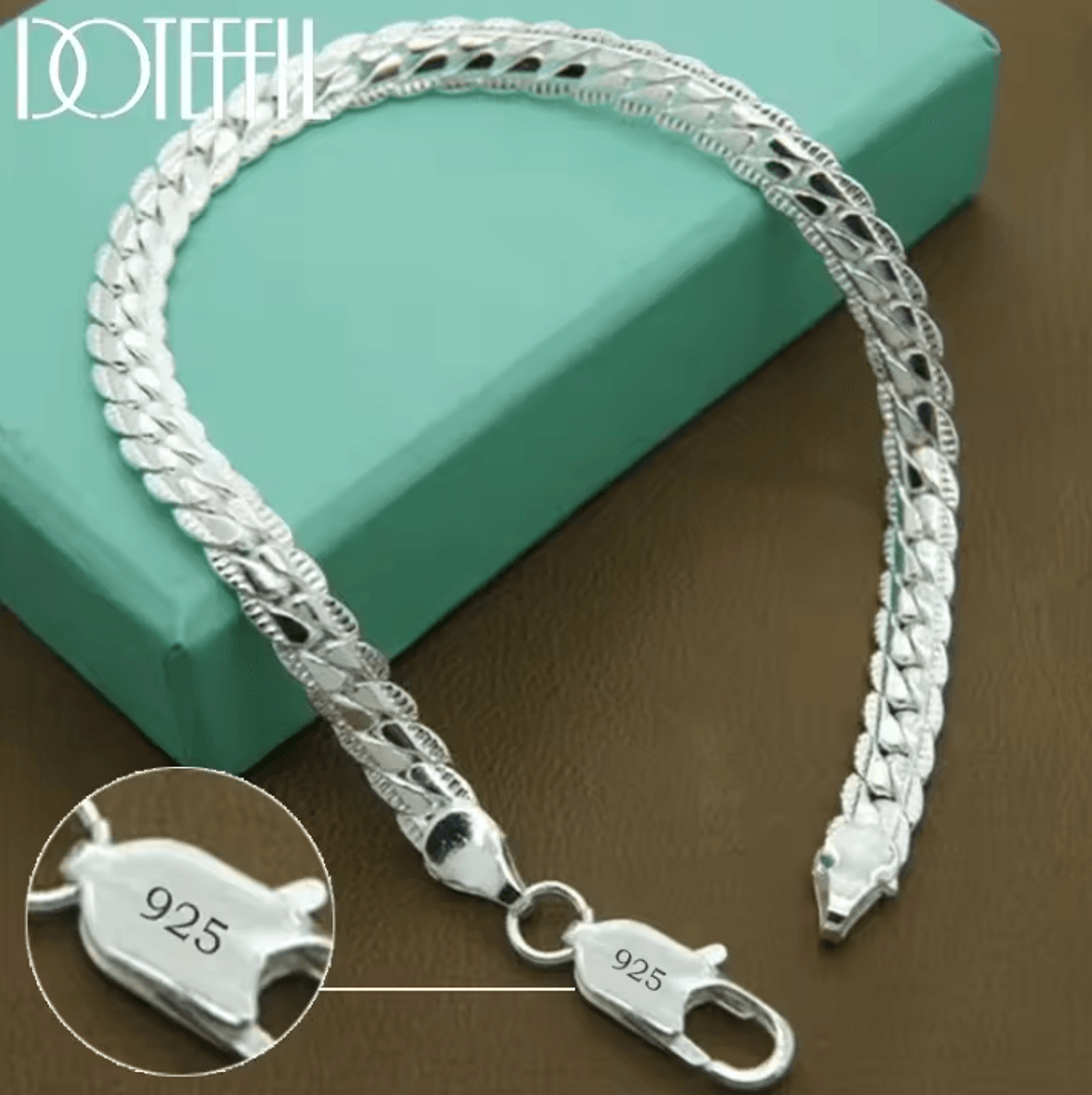 DOTEFFIL 925 Sterling Silver 6mm Flat Chain Bracelet For Men And Women 5