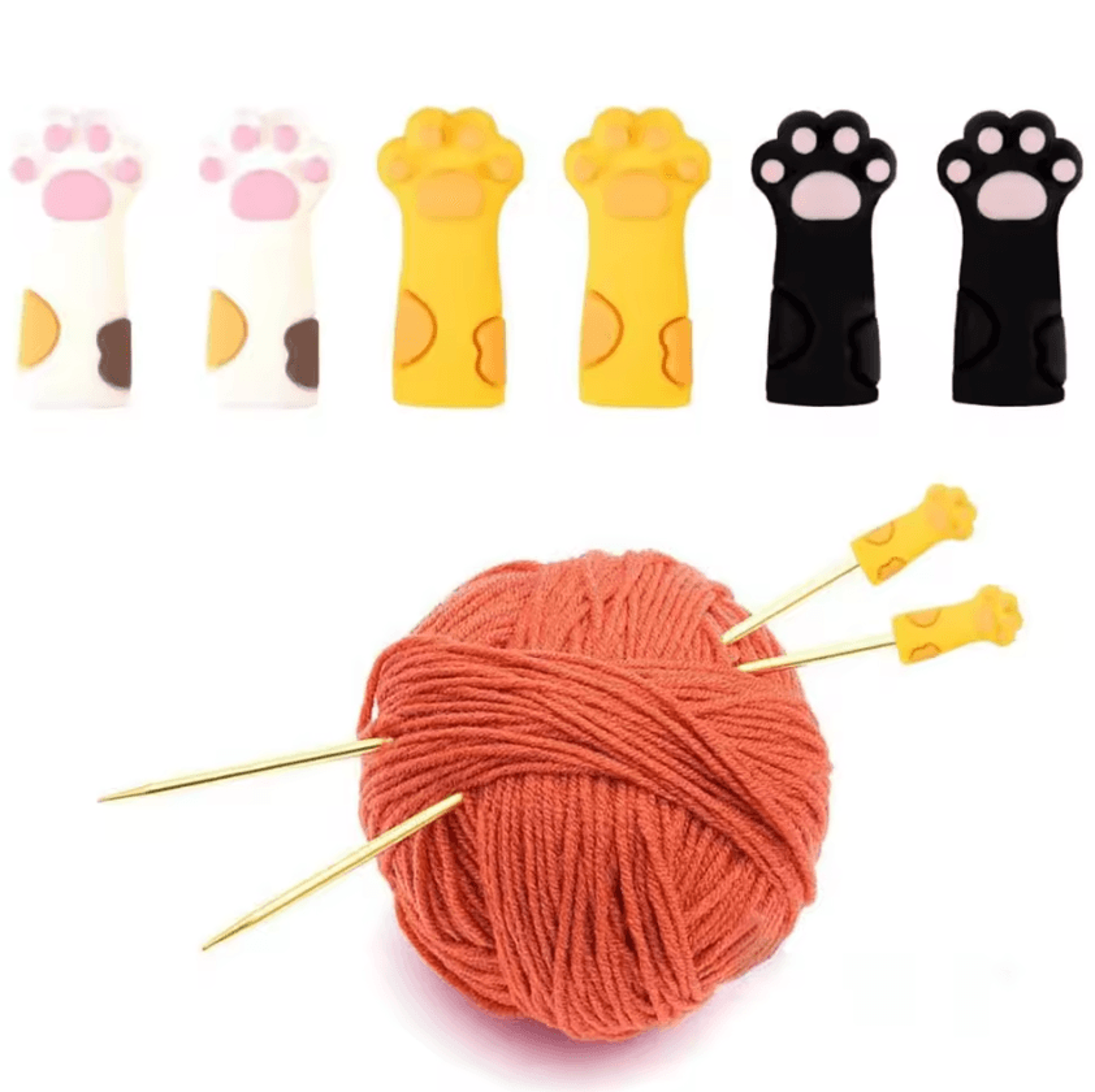6Piece Cat Paw Silicone Knitting Needle Stoppers 1
