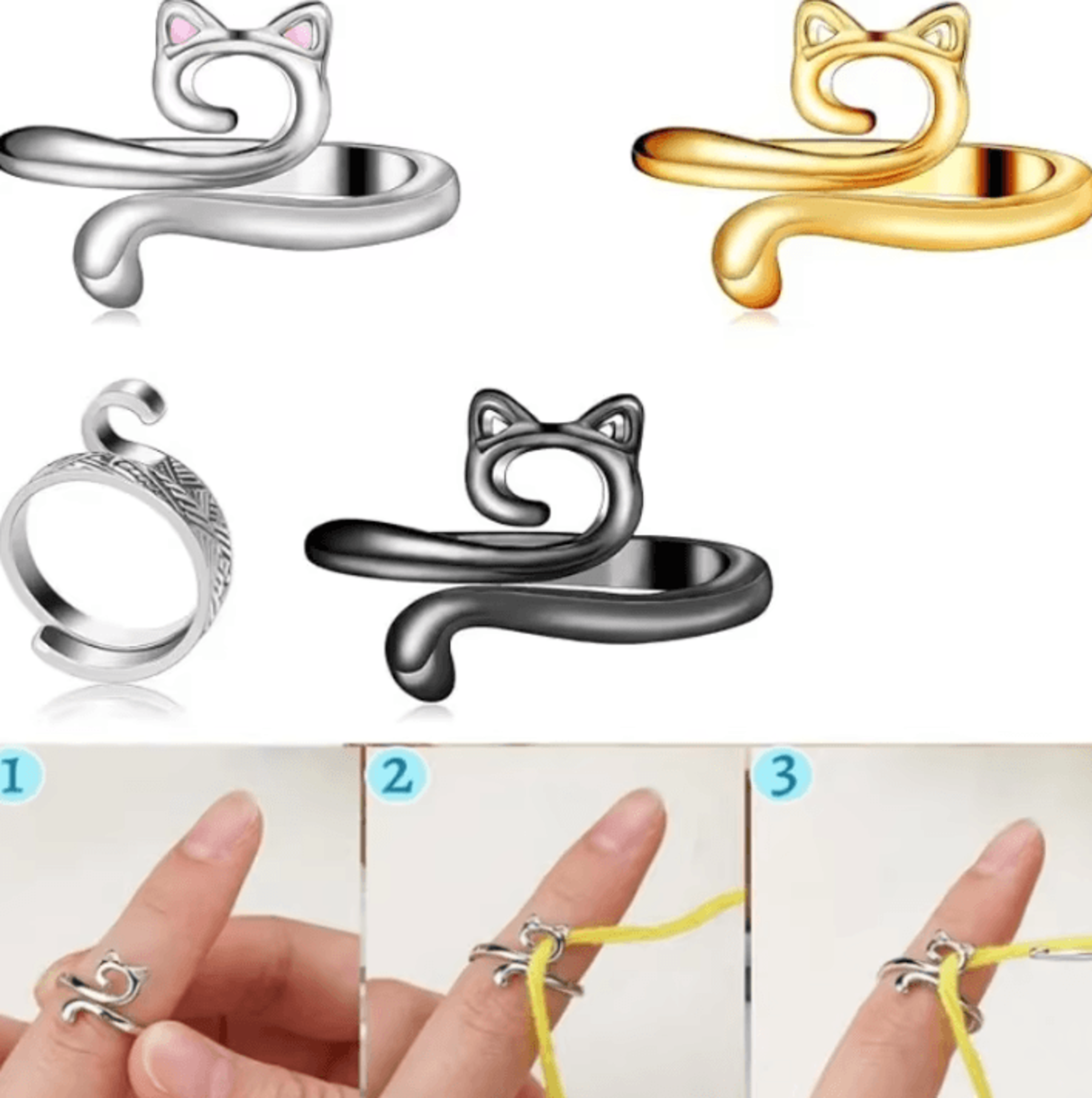 2Piece Adjustable Crochet Tension Ring  Yarn Guide Finger Holder 0