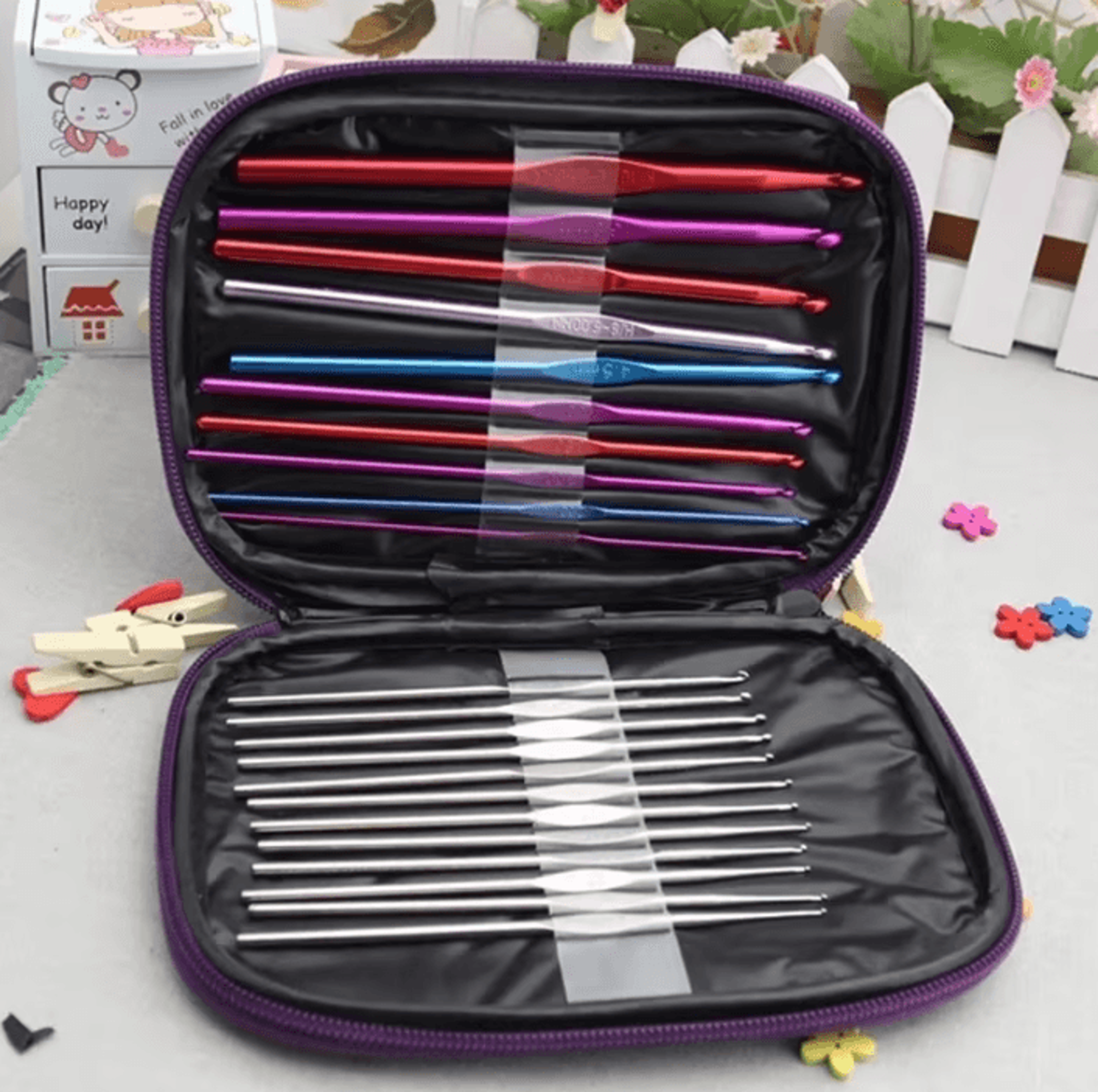 22Pcs Ergonomic Aluminum Crochet Hook Set  Multicolor 28mm Crochet Needles 1