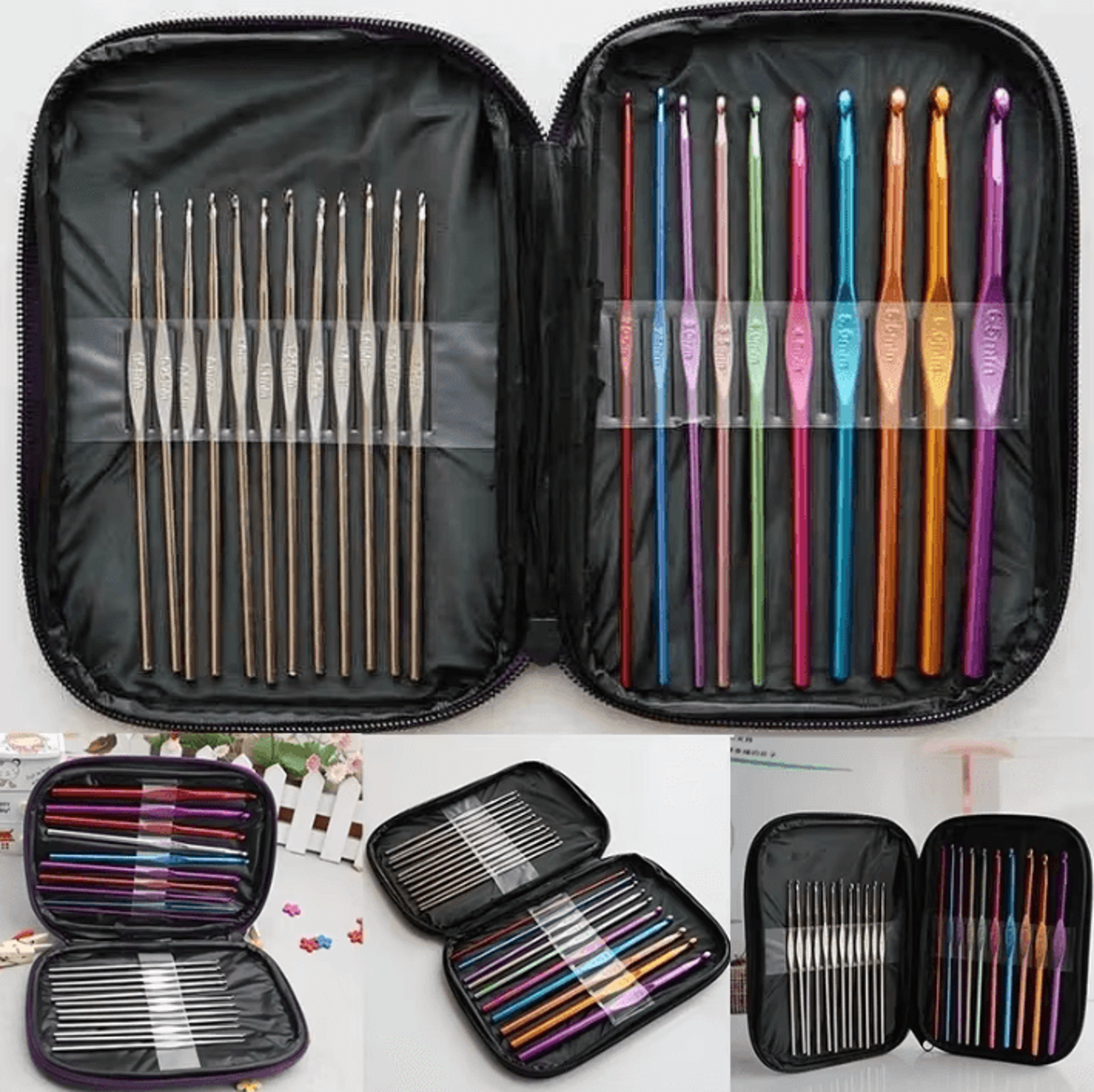 22Pcs Ergonomic Aluminum Crochet Hook Set  Multicolor 28mm Crochet Needles 5