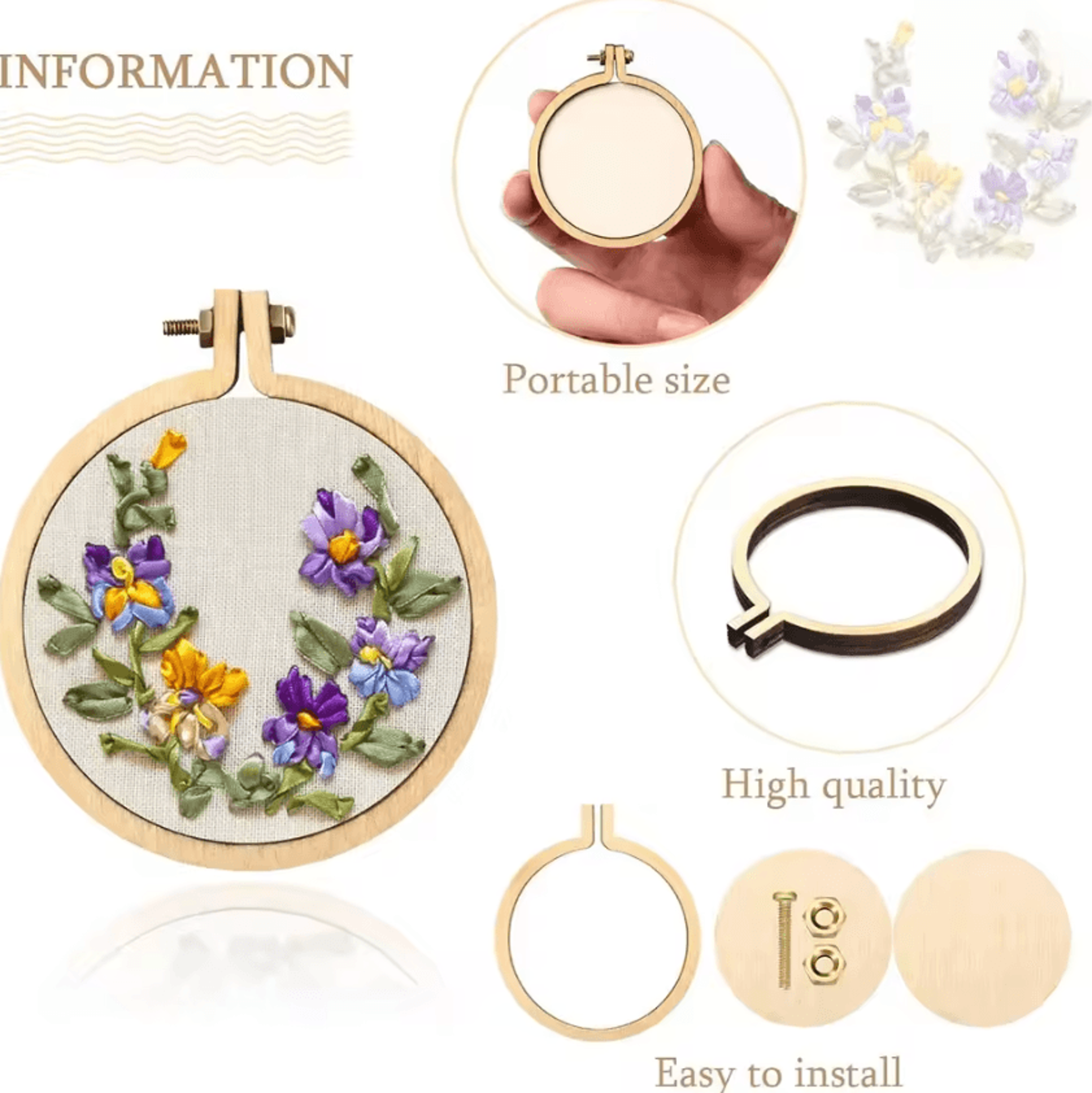 8Piece Mini Wooden Embroidery Hoop Set For Pendants And Keyrings 2