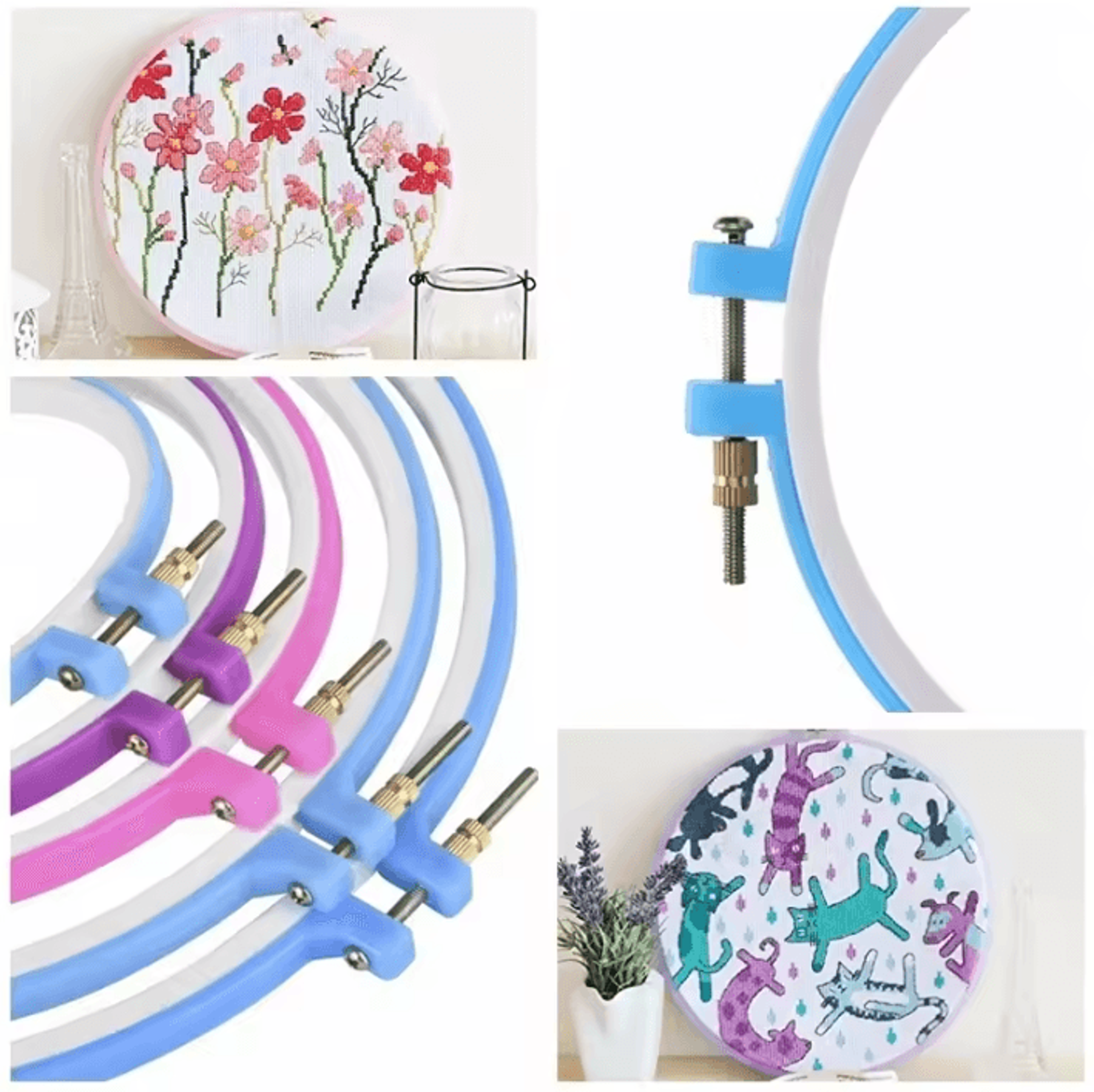 5Piece Adjustable Plastic Embroidery Hoop Set For Cross Stitch And Sewing 2