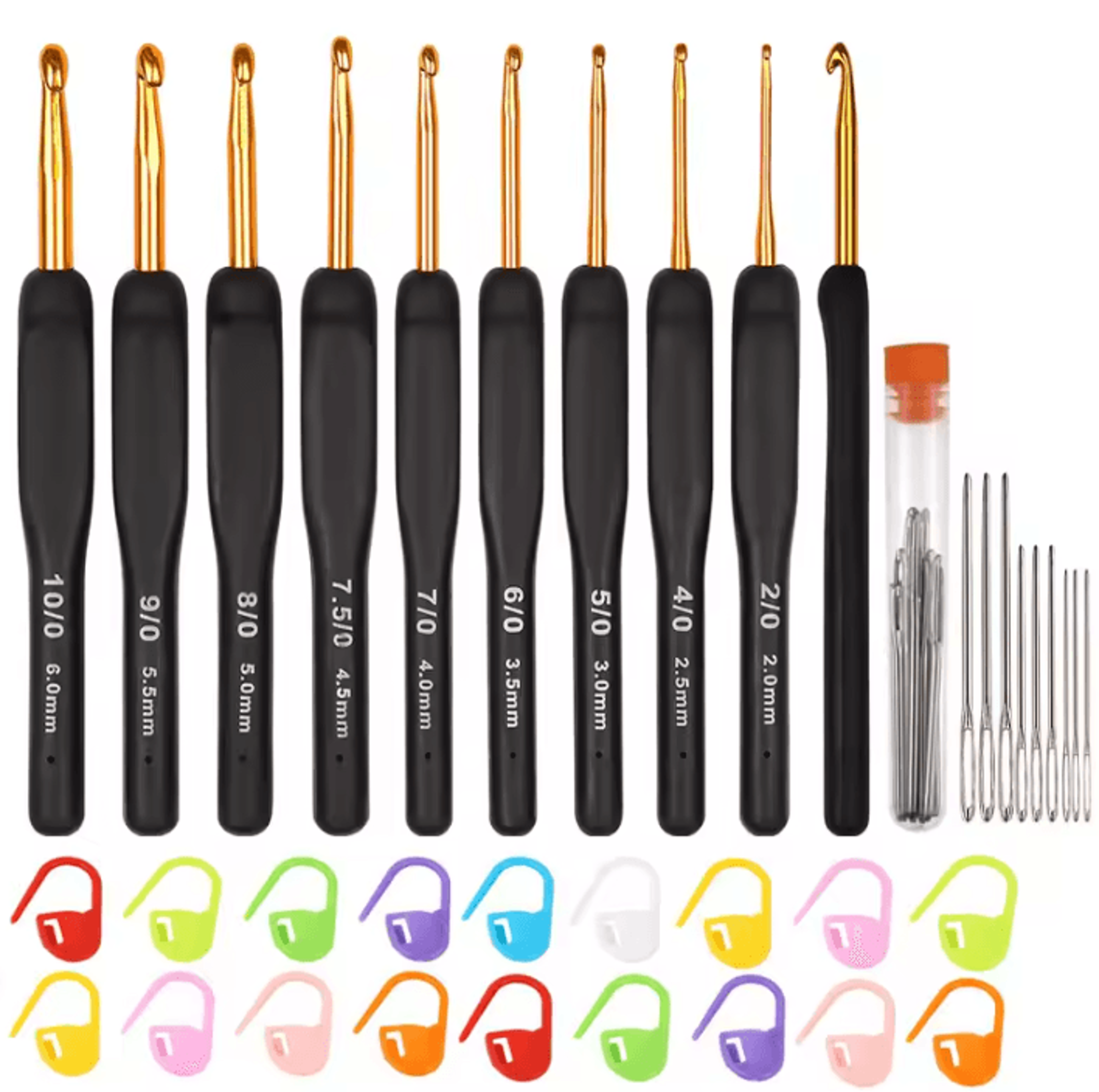 9Piece Black Gold Ergonomic Crochet Hook Set 2060mm 0