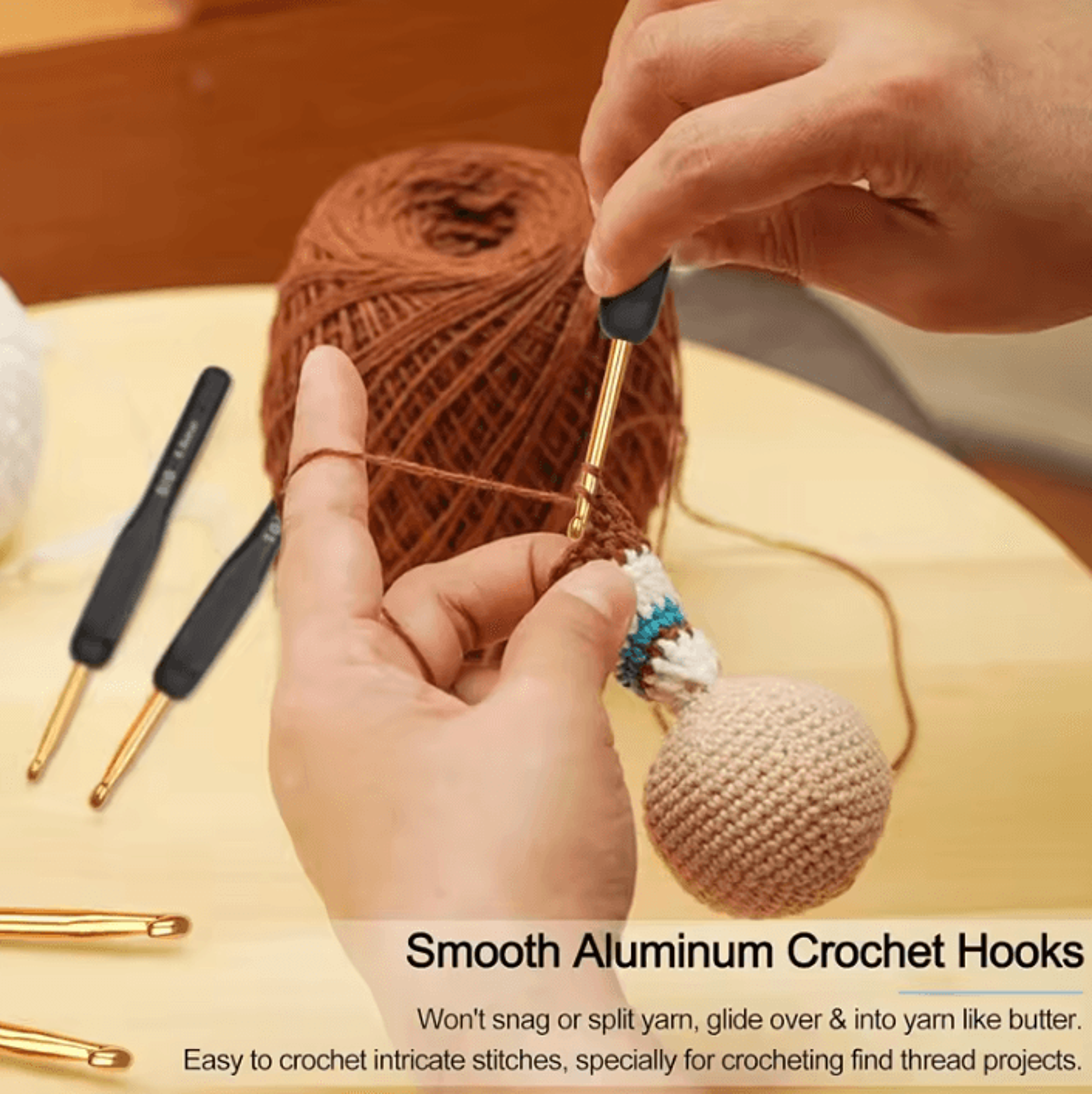 9Piece Black Gold Ergonomic Crochet Hook Set 2060mm 1