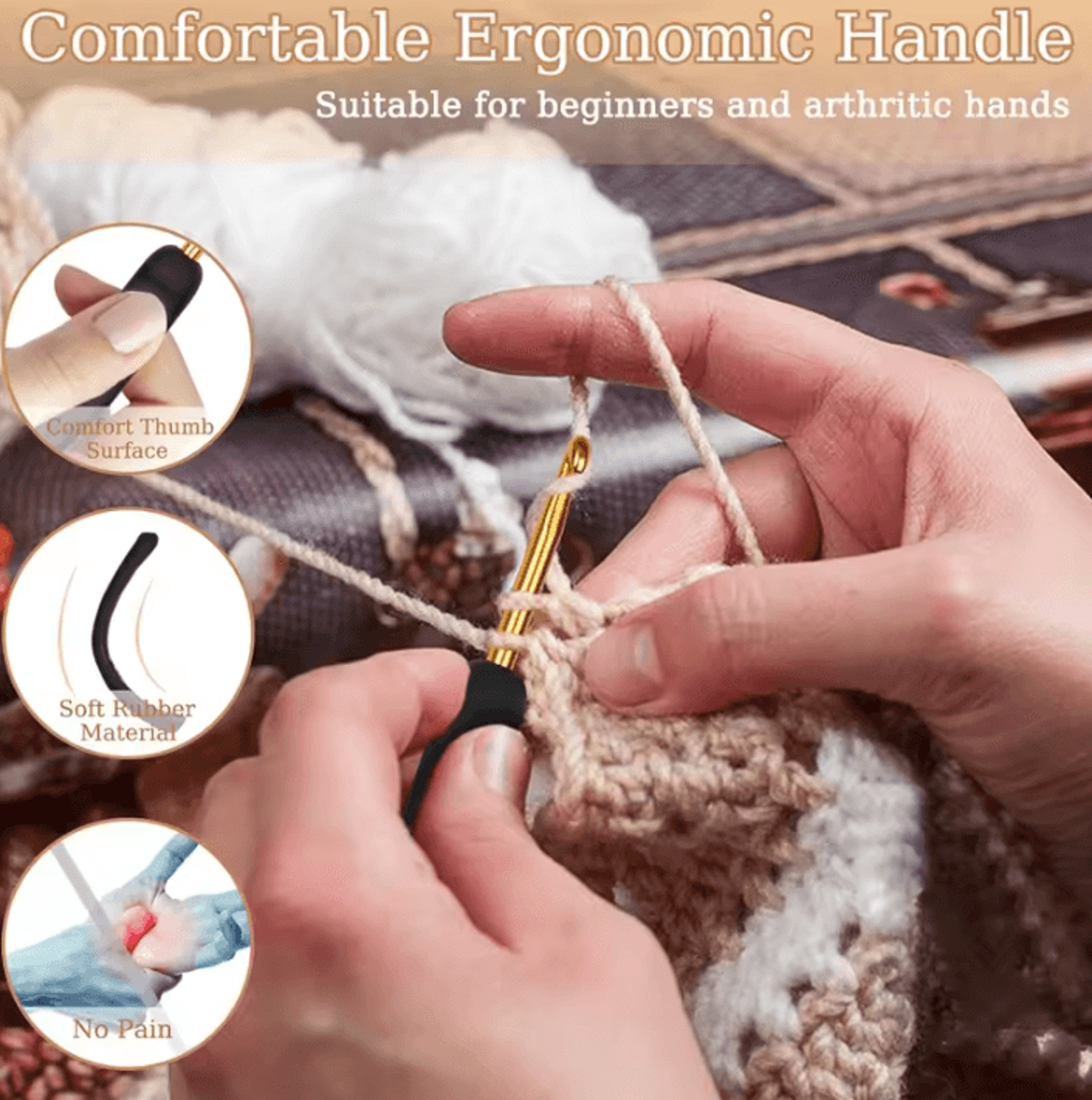 9Piece Black Gold Ergonomic Crochet Hook Set 2060mm 2