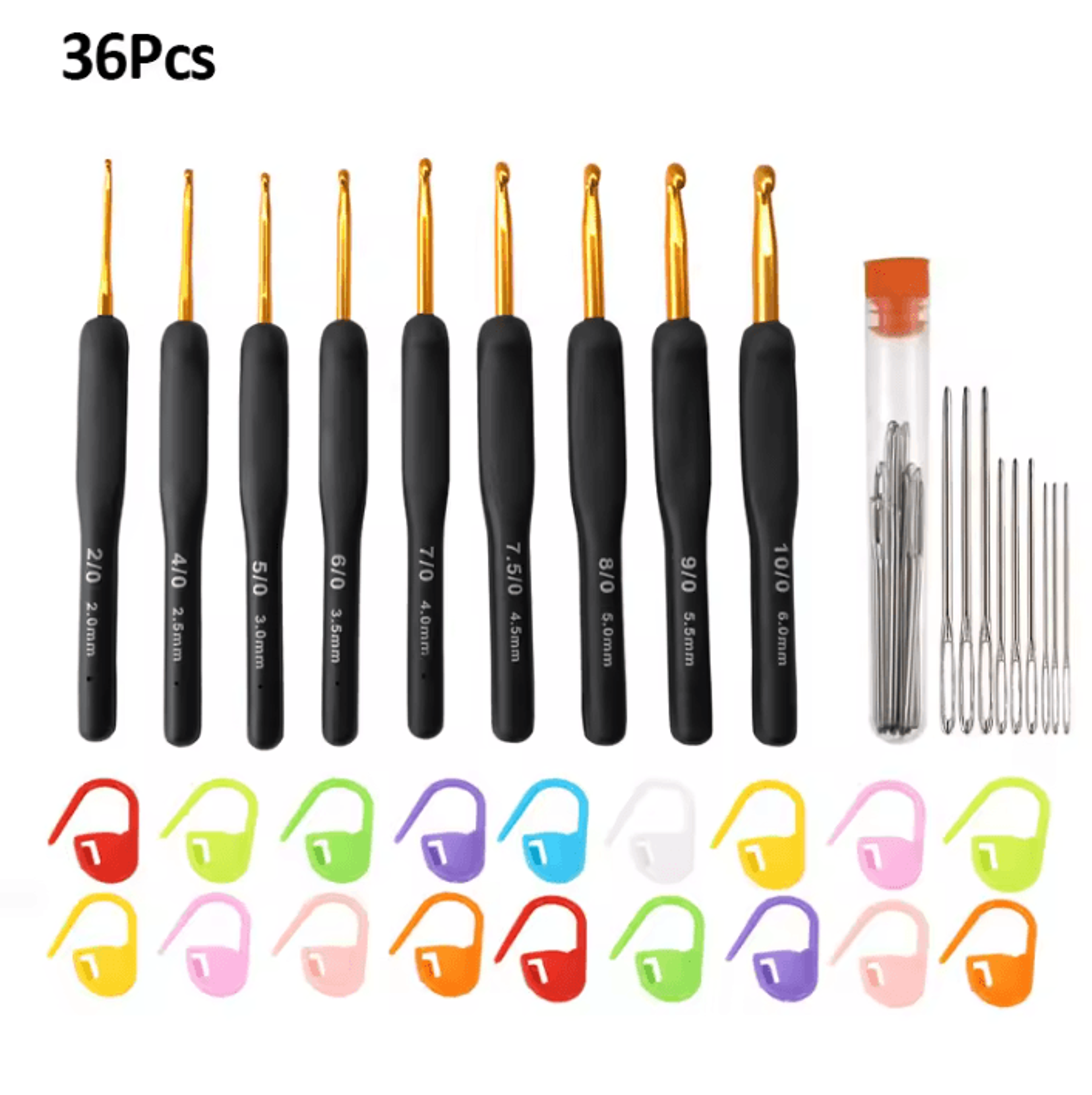 9Piece Black Gold Ergonomic Crochet Hook Set 2060mm 3