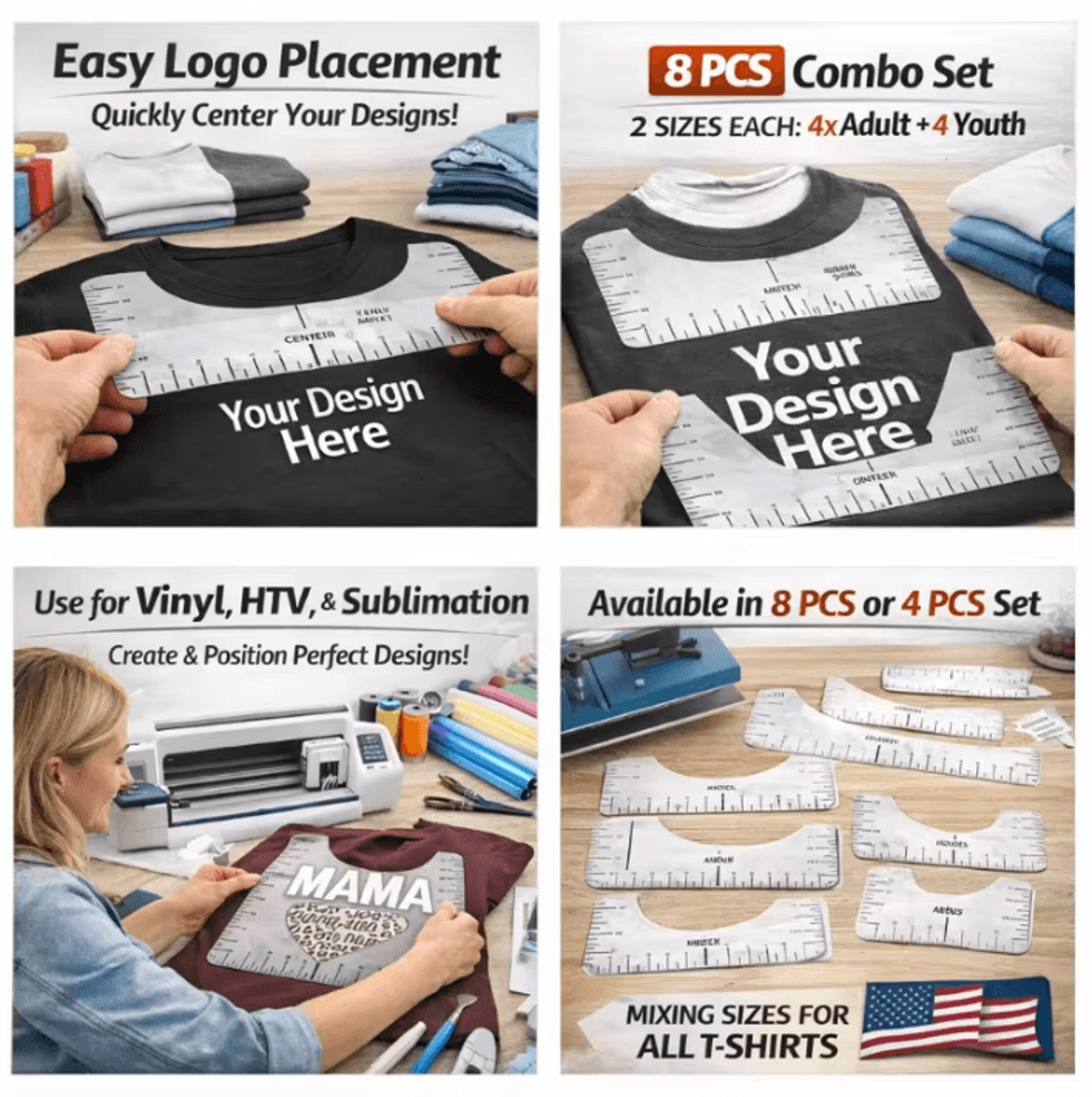 48Piece TShirt Alignment Ruler Set For HTV Cricut  Heat Press 1