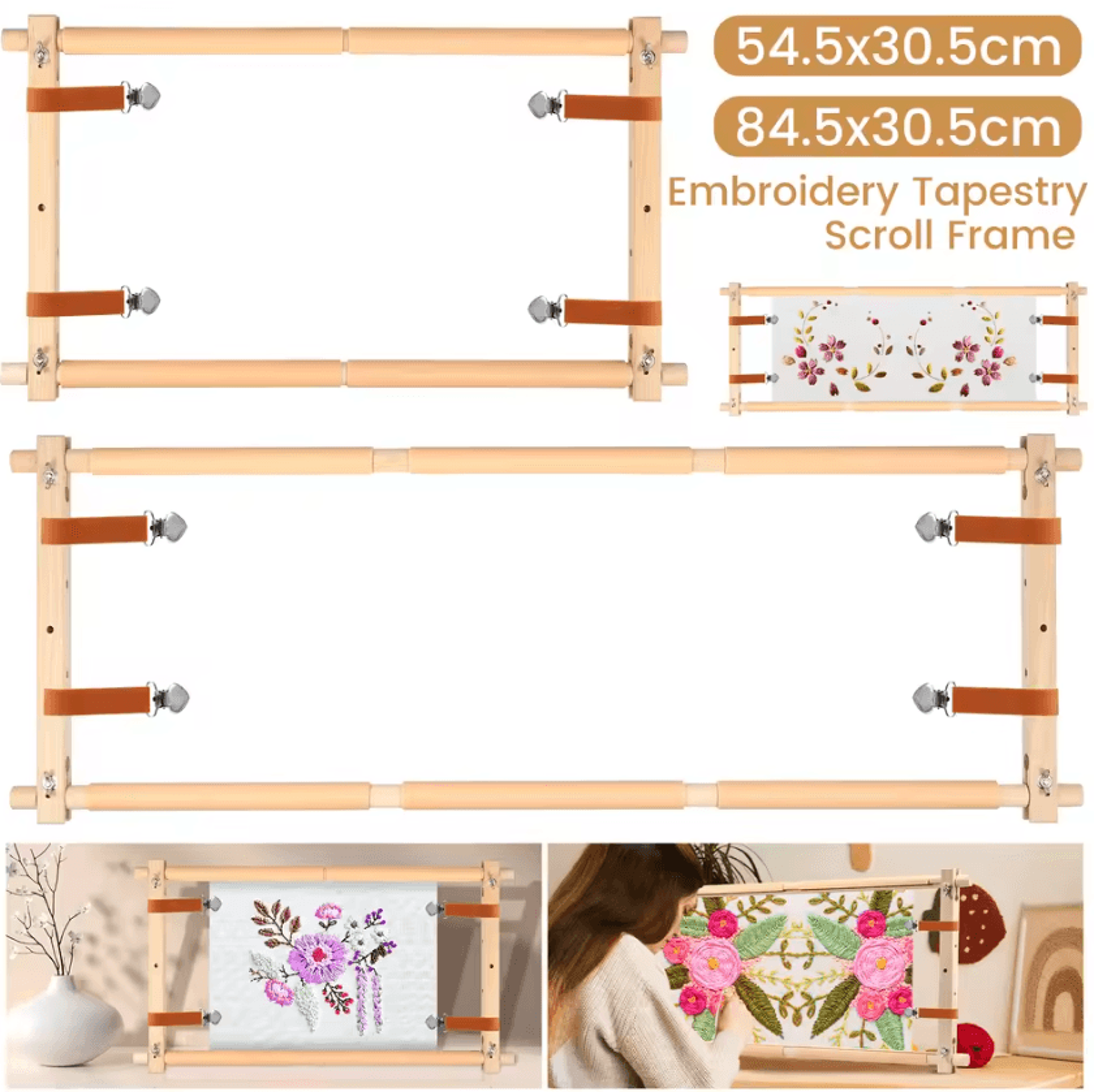 Adjustable Wooden Embroidery Scroll Frame For Cross Stitch  Needlepoint 0