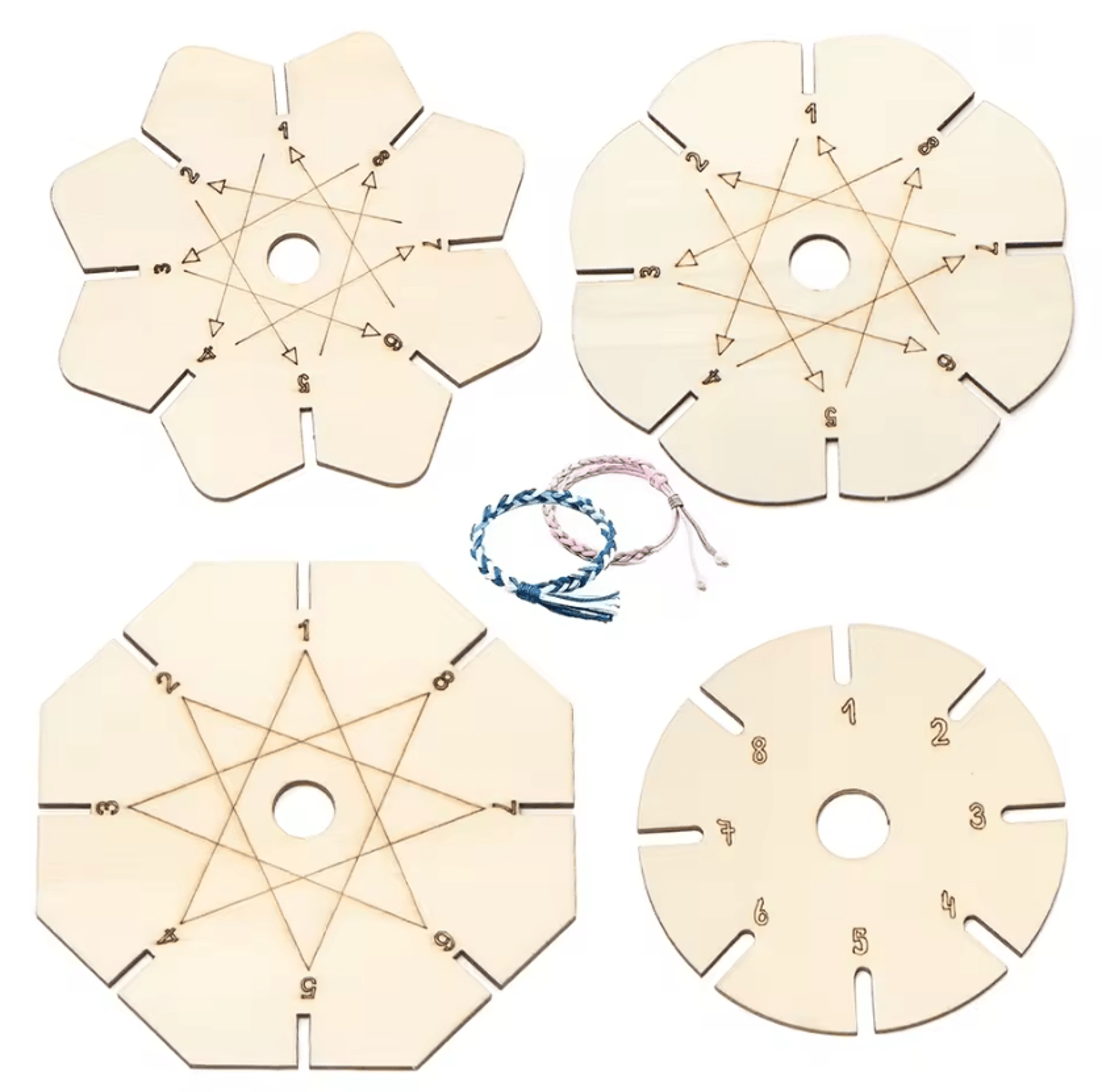 5Piece Wooden 8Slot Kumihimo Braiding Disc Set 4