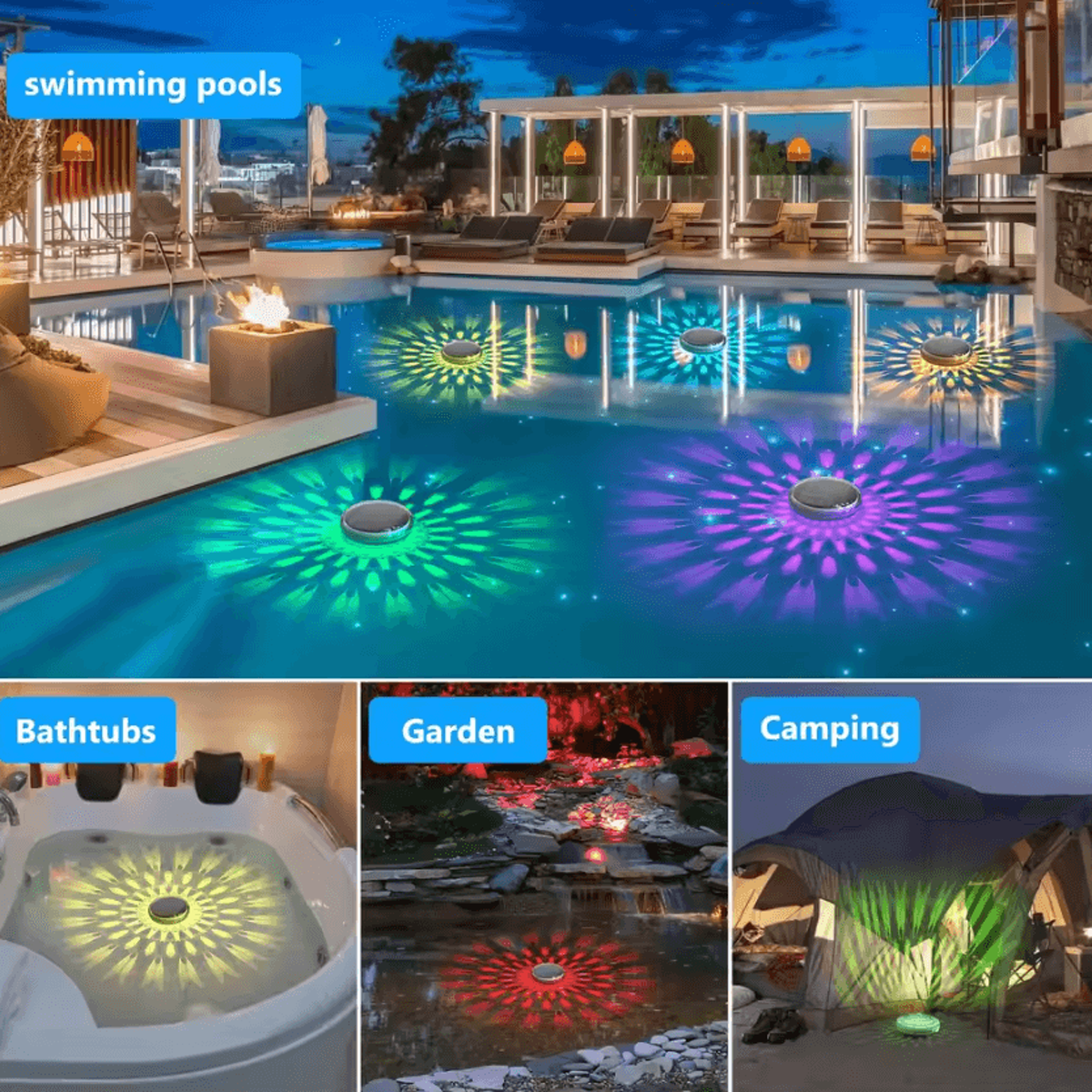 Solar Rechargeable Floating RGB Pool Light With Remote Control 4