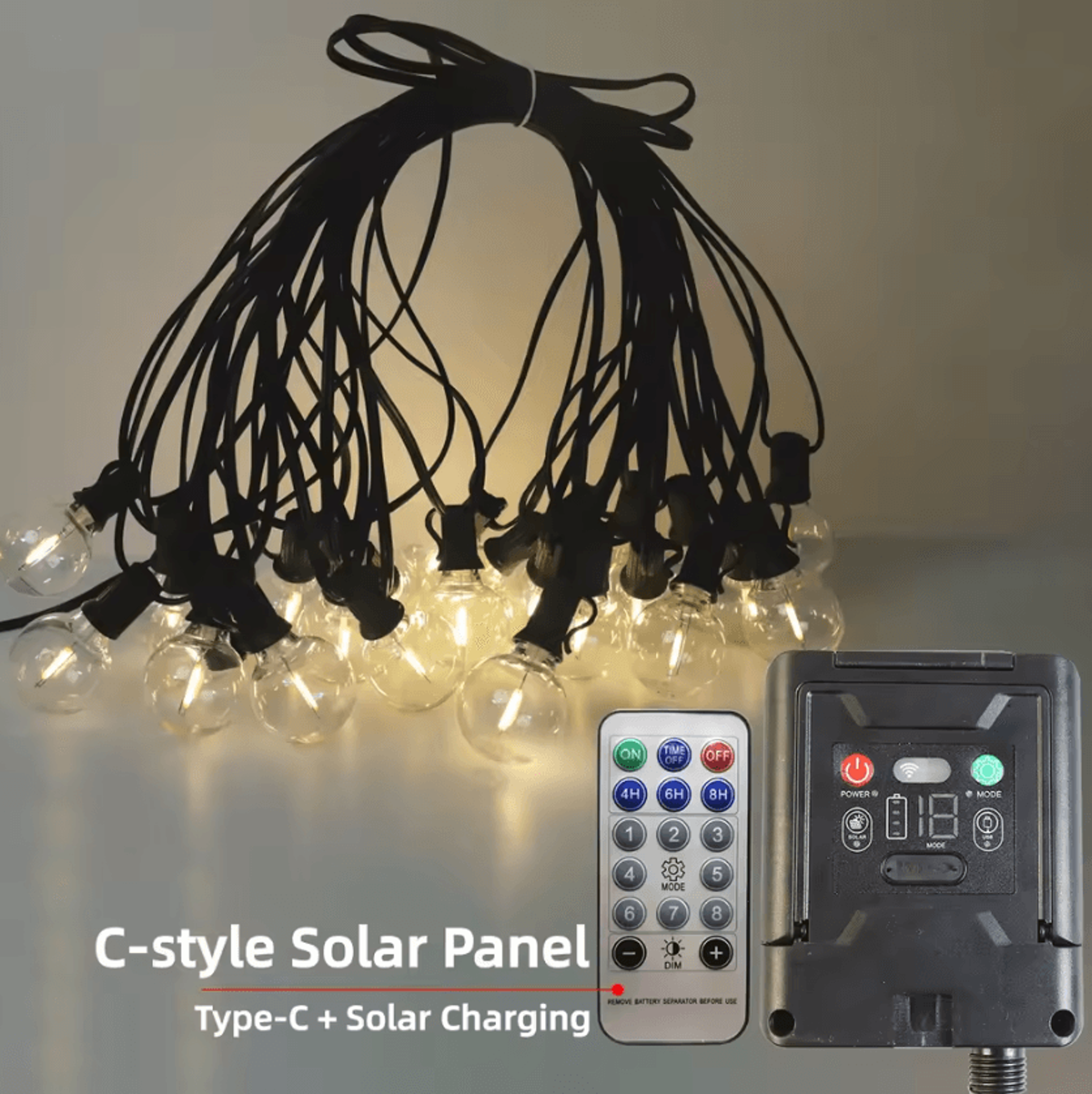 G40 Solar USB Globe String Lights 10 25 Bulbs 7