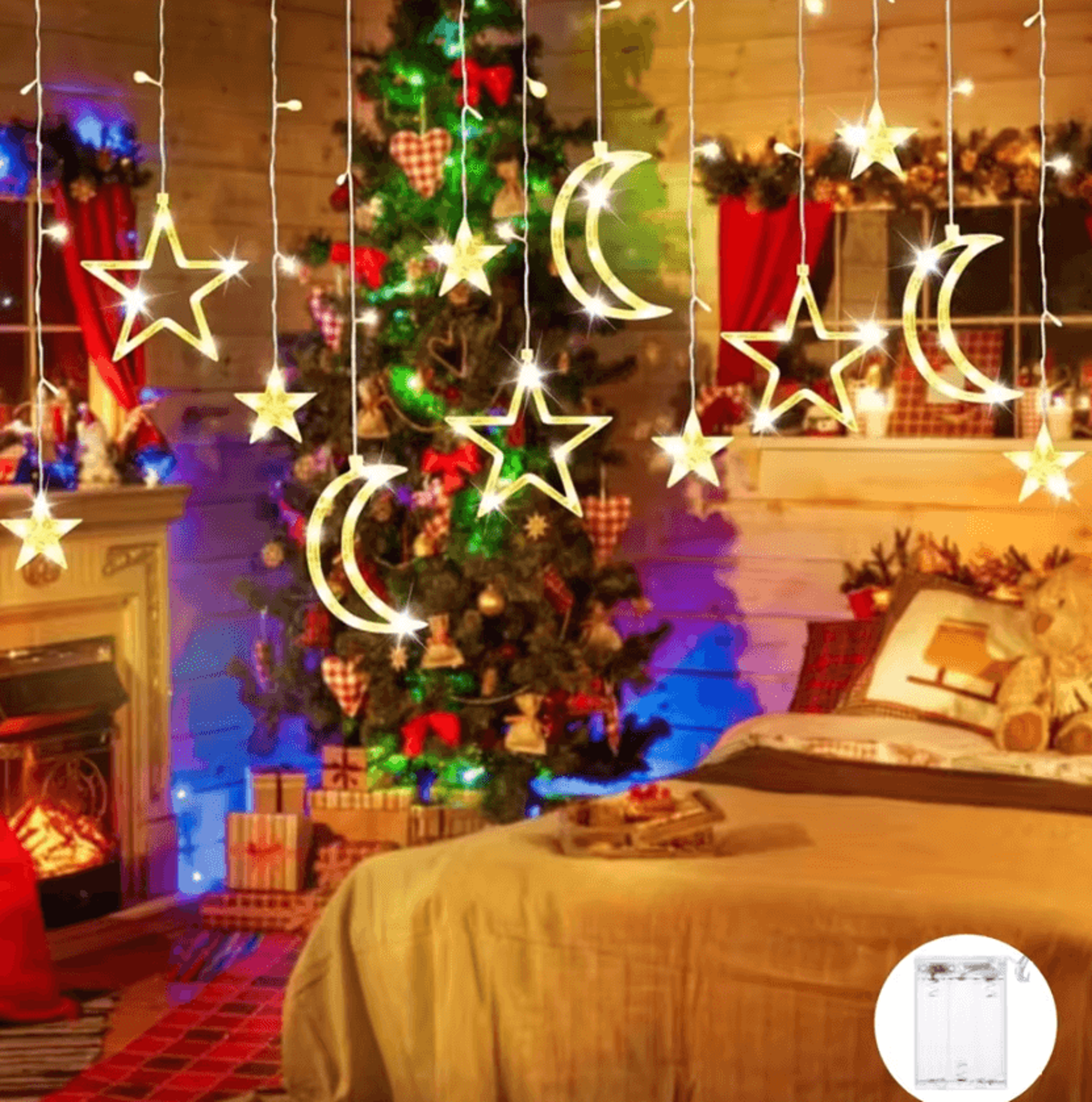 Star Moon LED String Lights Battery Powered Fairy Decor 0
