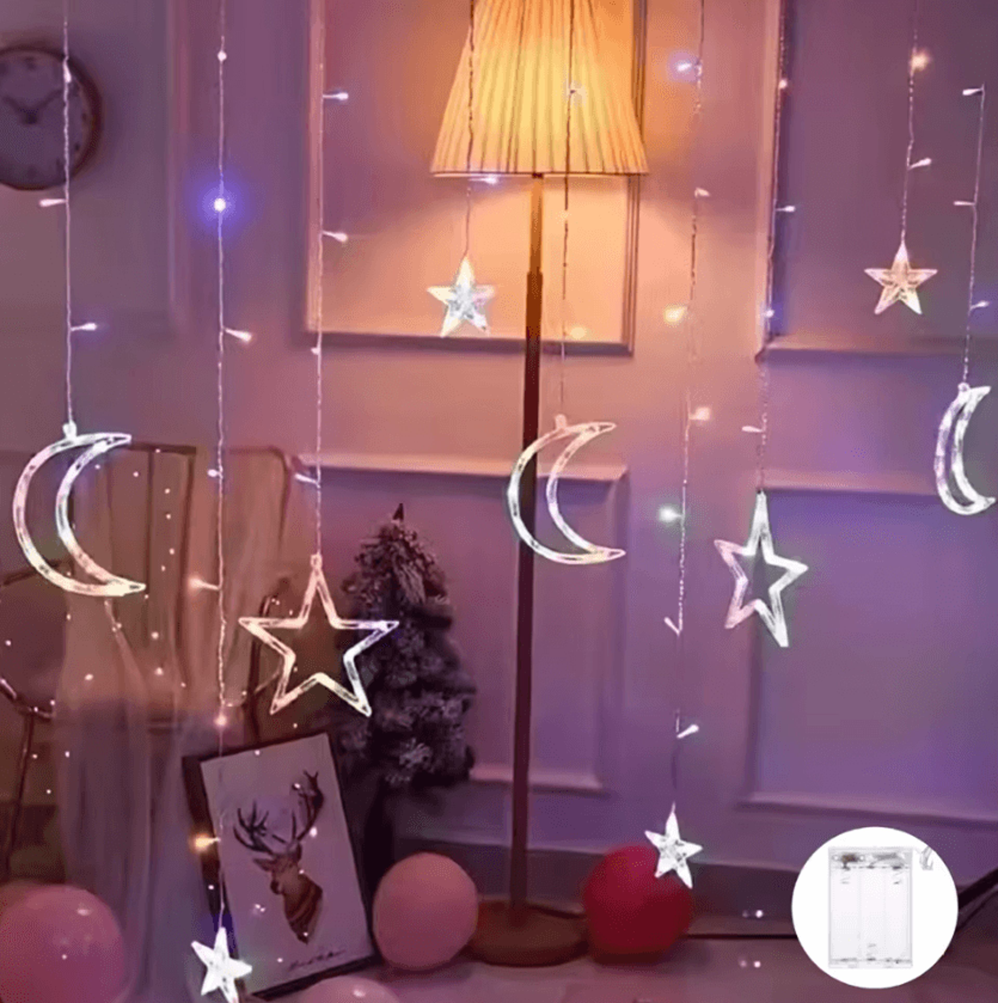 Star Moon LED String Lights Battery Powered Fairy Decor 3
