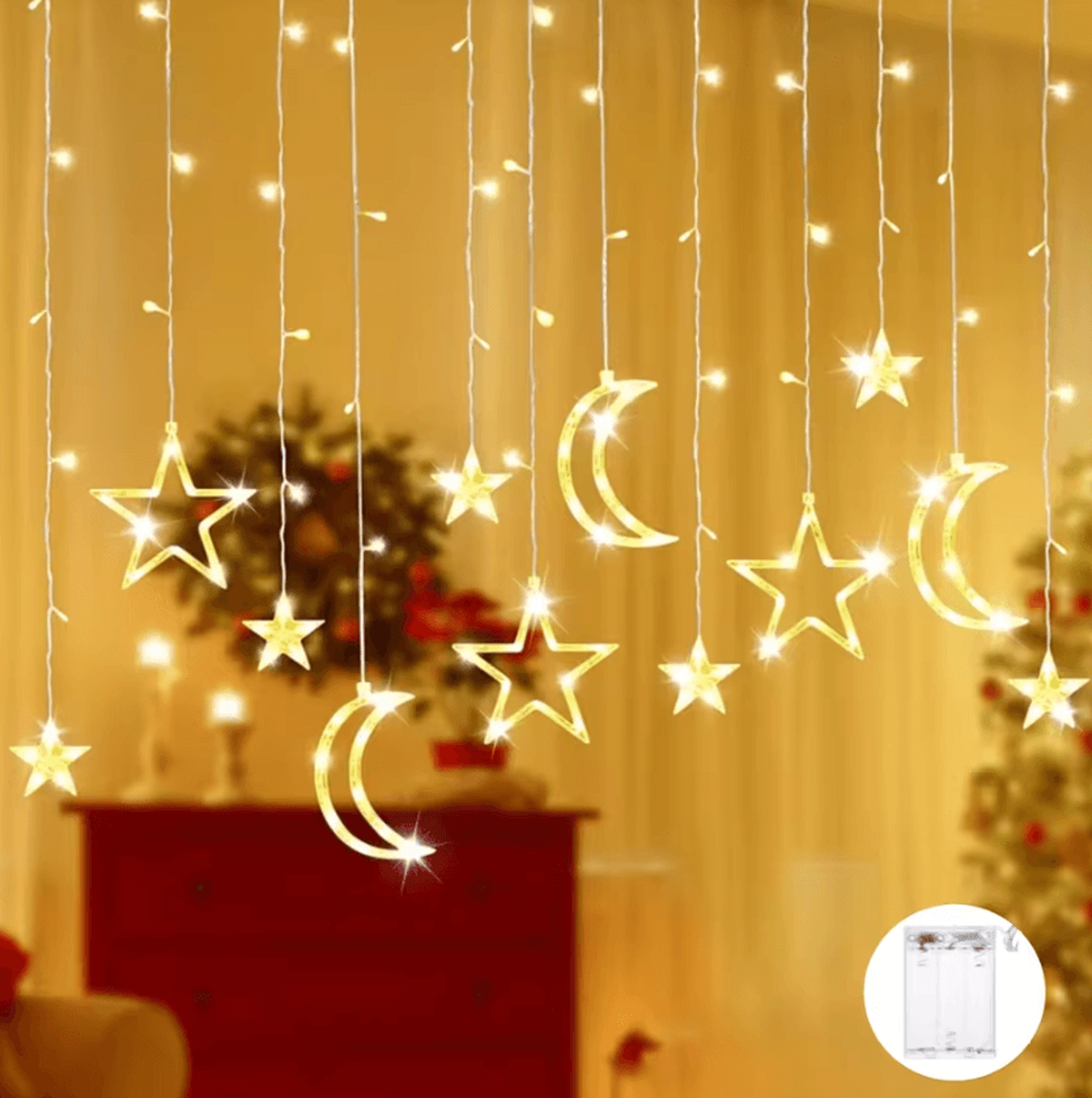 Star Moon LED String Lights Battery Powered Fairy Decor 4