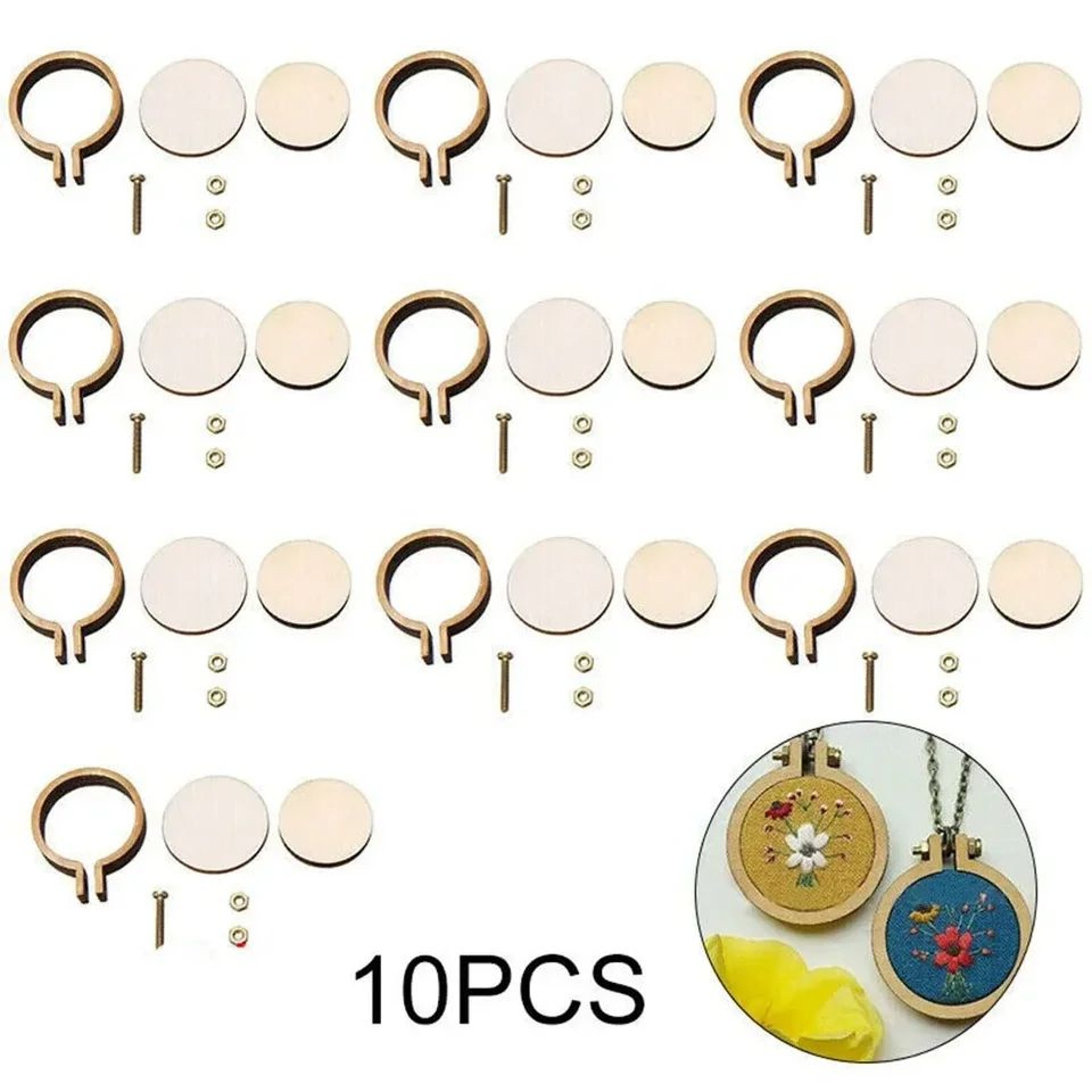 10Piece Mini Wooden Embroidery Hoop Set For Cross Stitch  DIY Crafts 4