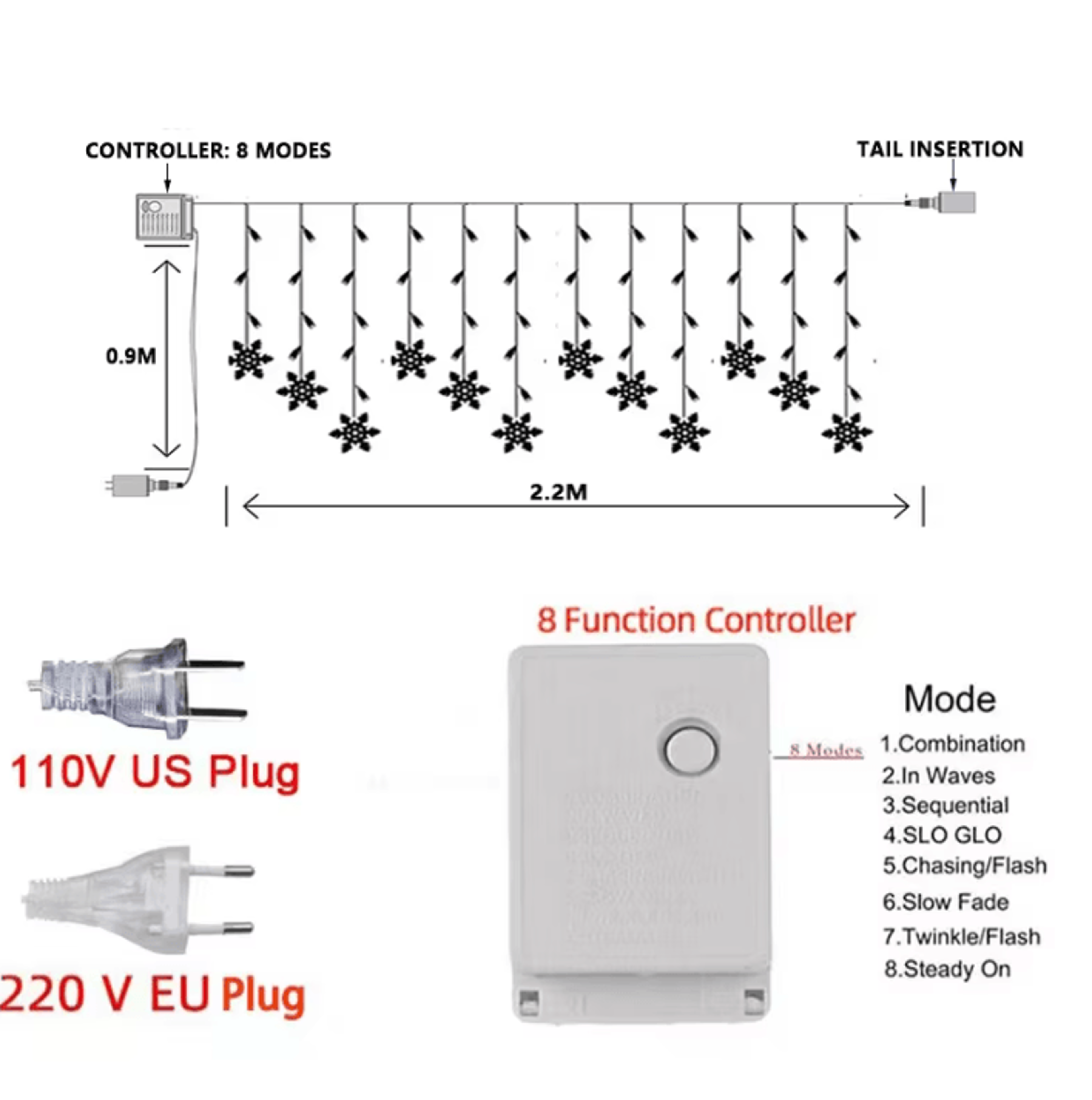 Snowflake LED Curtain Lights With 8 Flashing Modes 1