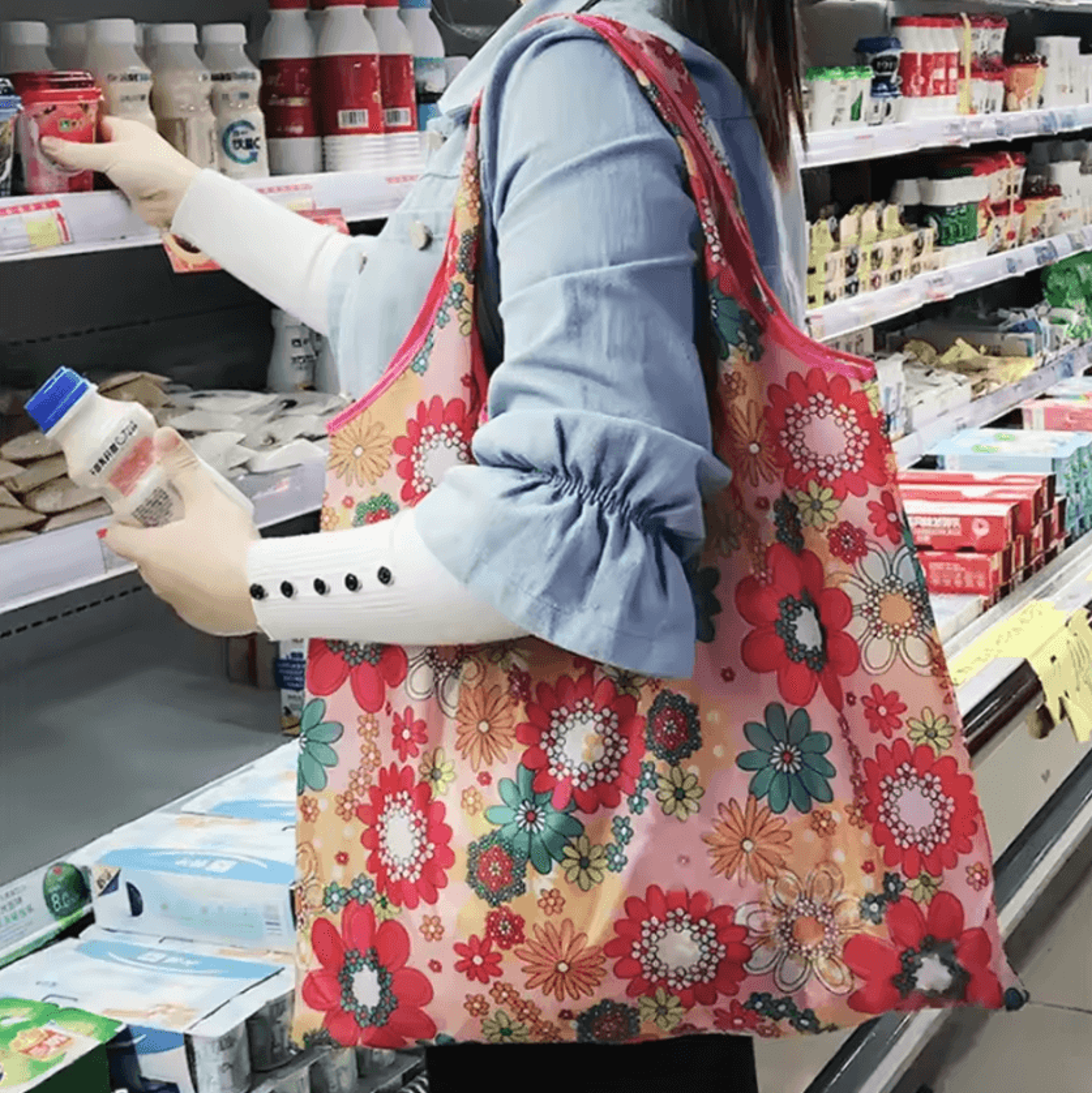 6 Pack Large Foldable Washable Boho Grocery Tote Bags 2