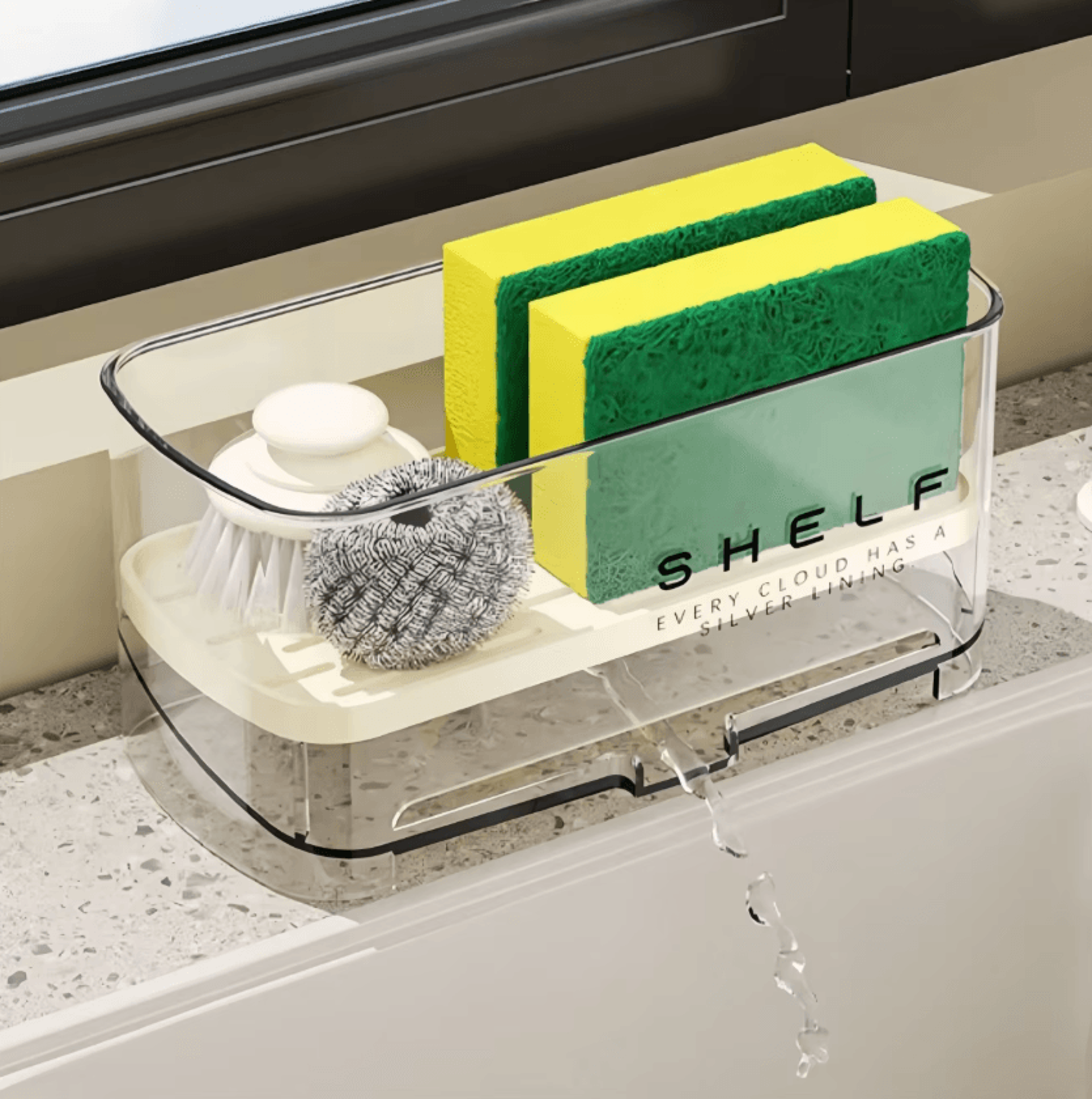 Kitchen Sink Sponge Rack With Drainage And Towel Holder 0