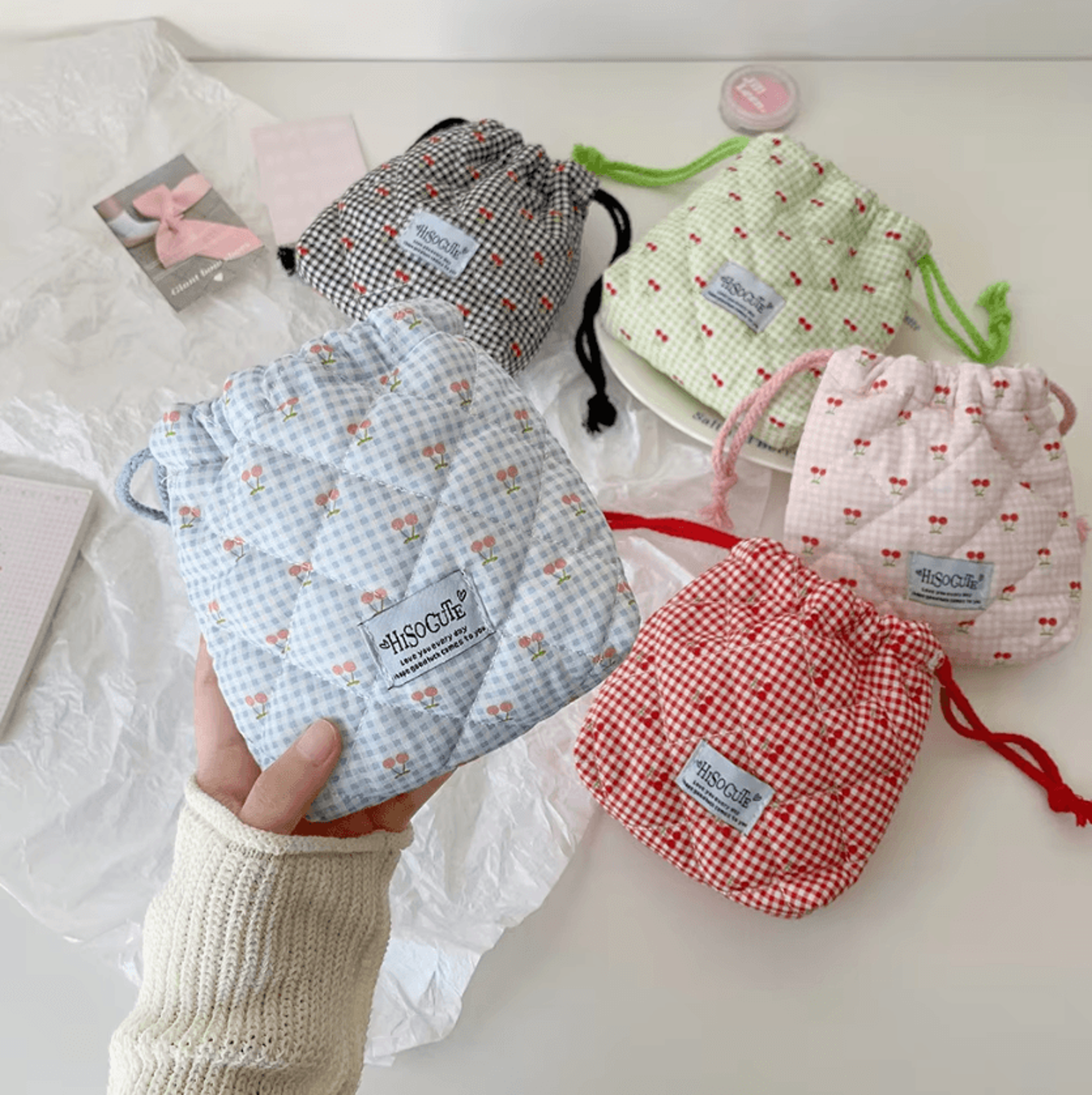 Cotton Quilted Drawstring Makeup Bag For Travel 1