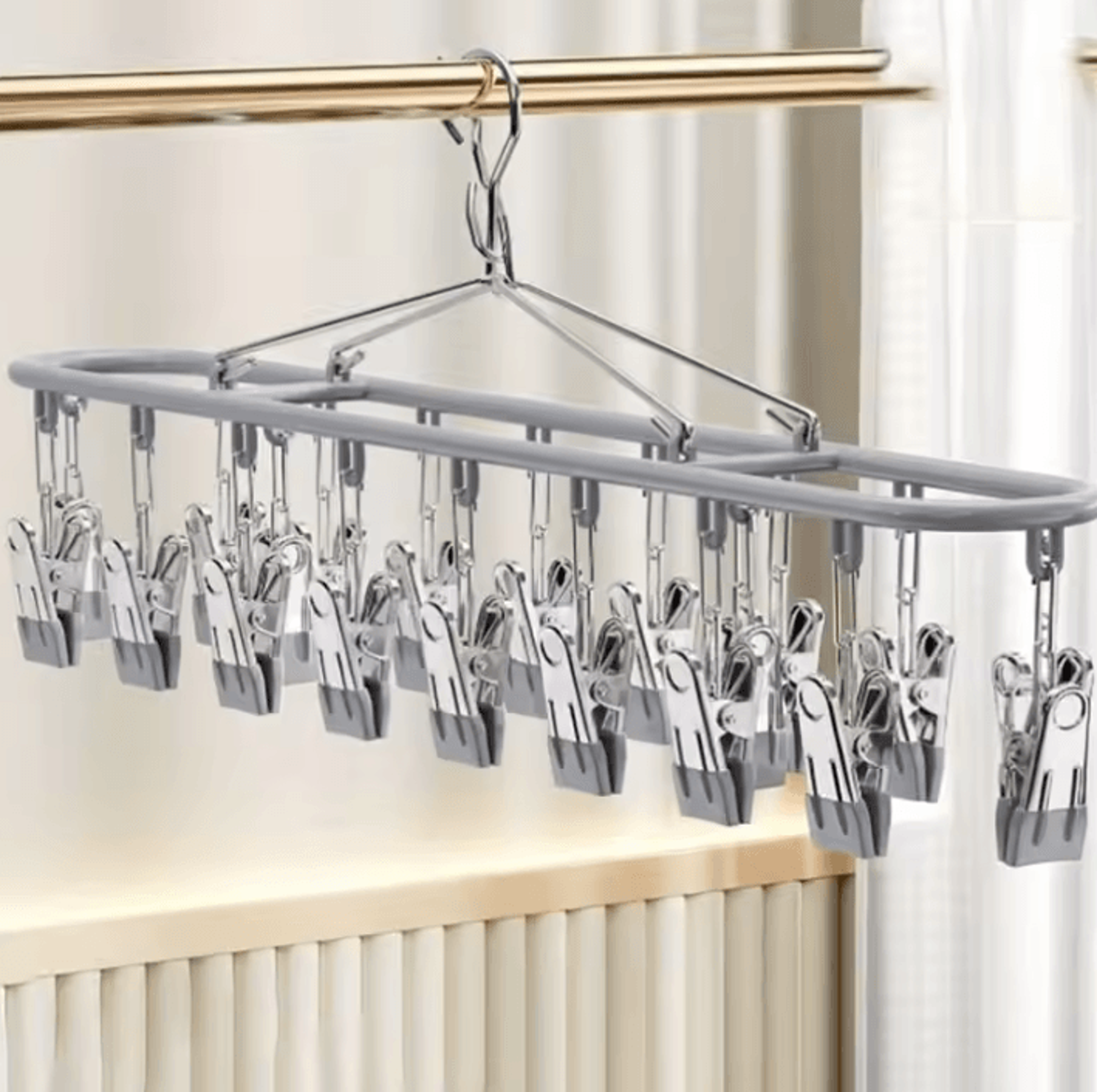 Stainless Steel Clothes And Socks Drying Rack With Windproof Hook 7