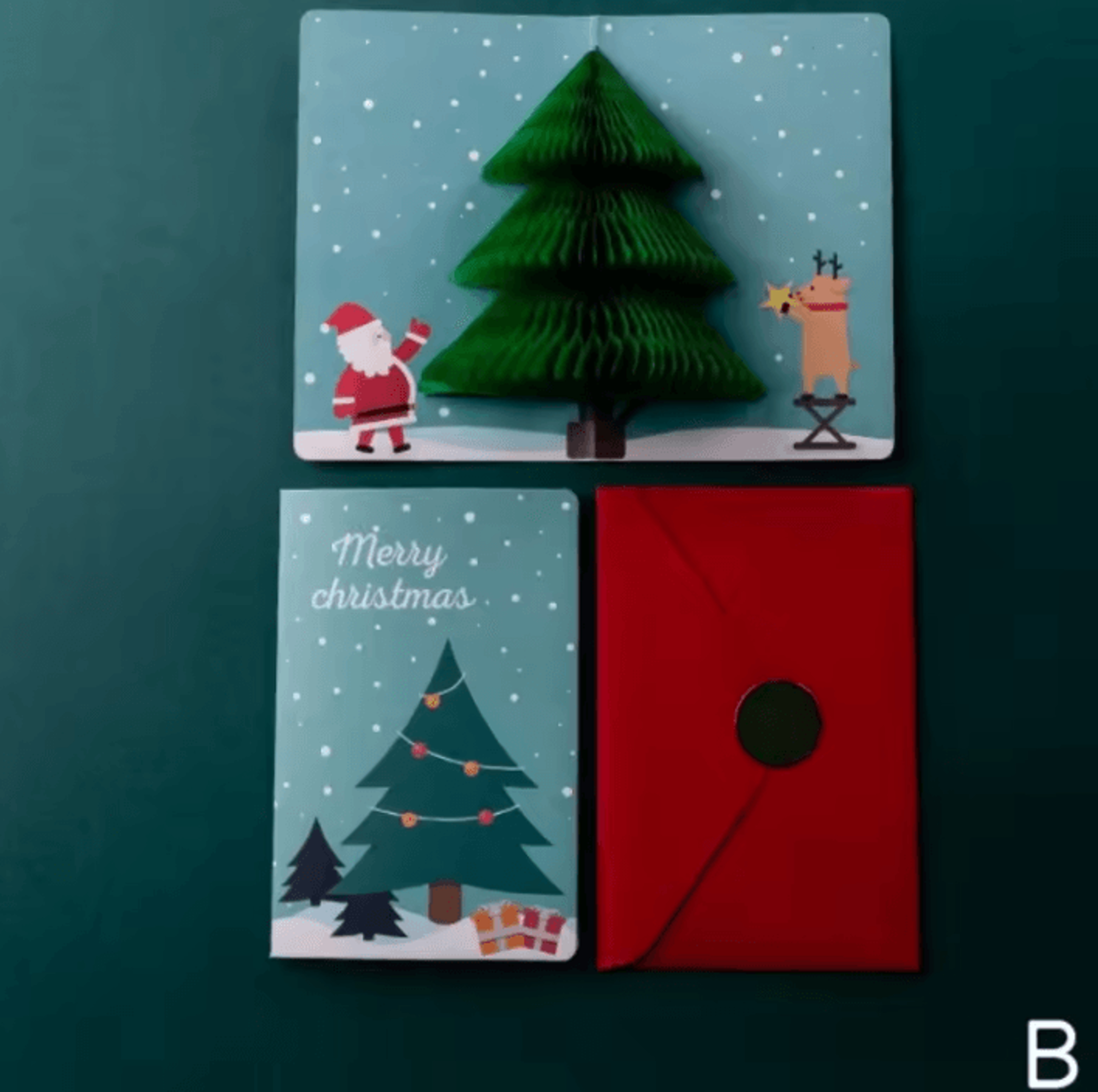 3D Pop Up Christmas Cards With Envelopes And Sealing Stickers 5