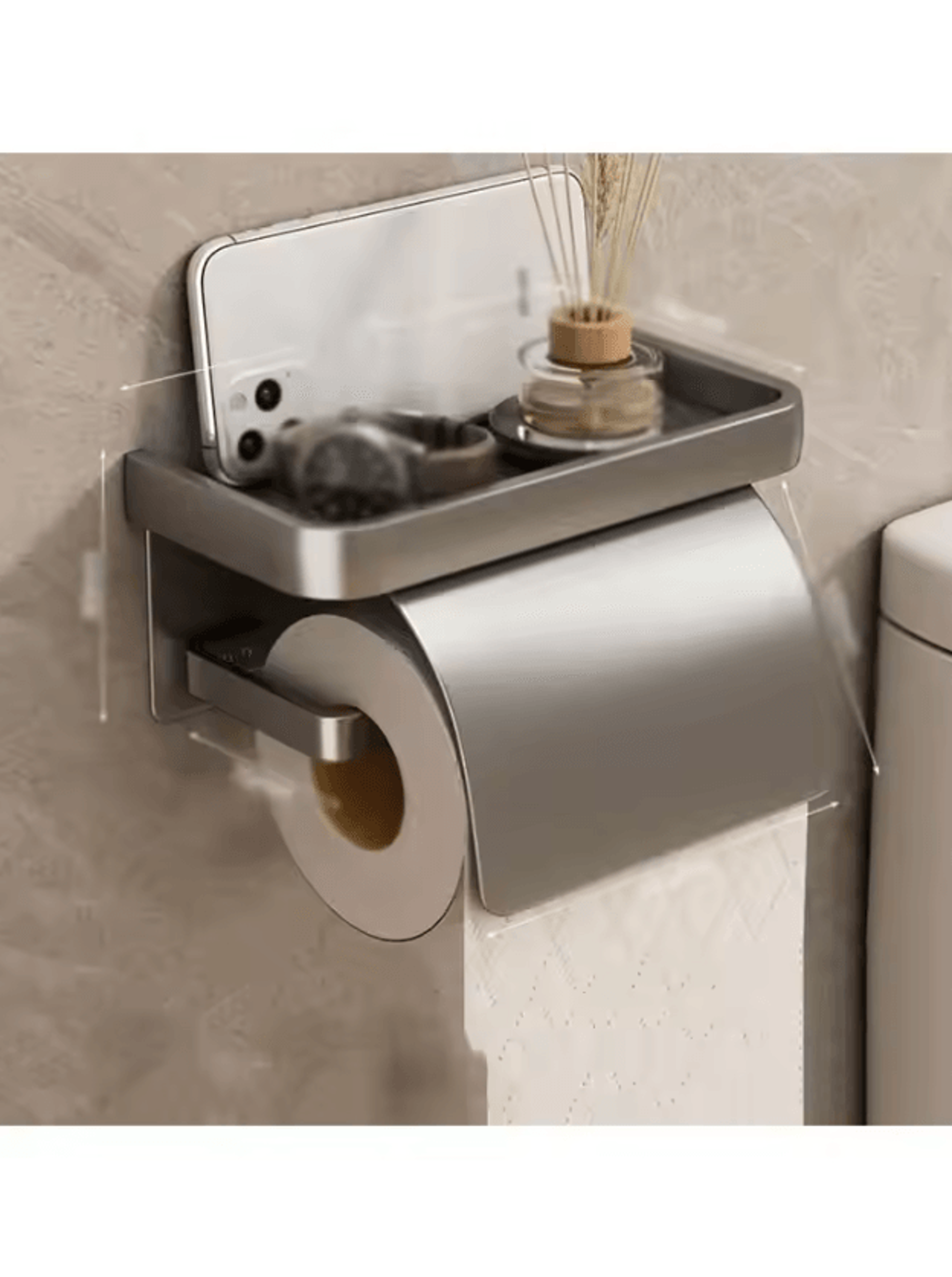 Wall Mounted Toilet Paper Holder With Storage Shelf 3