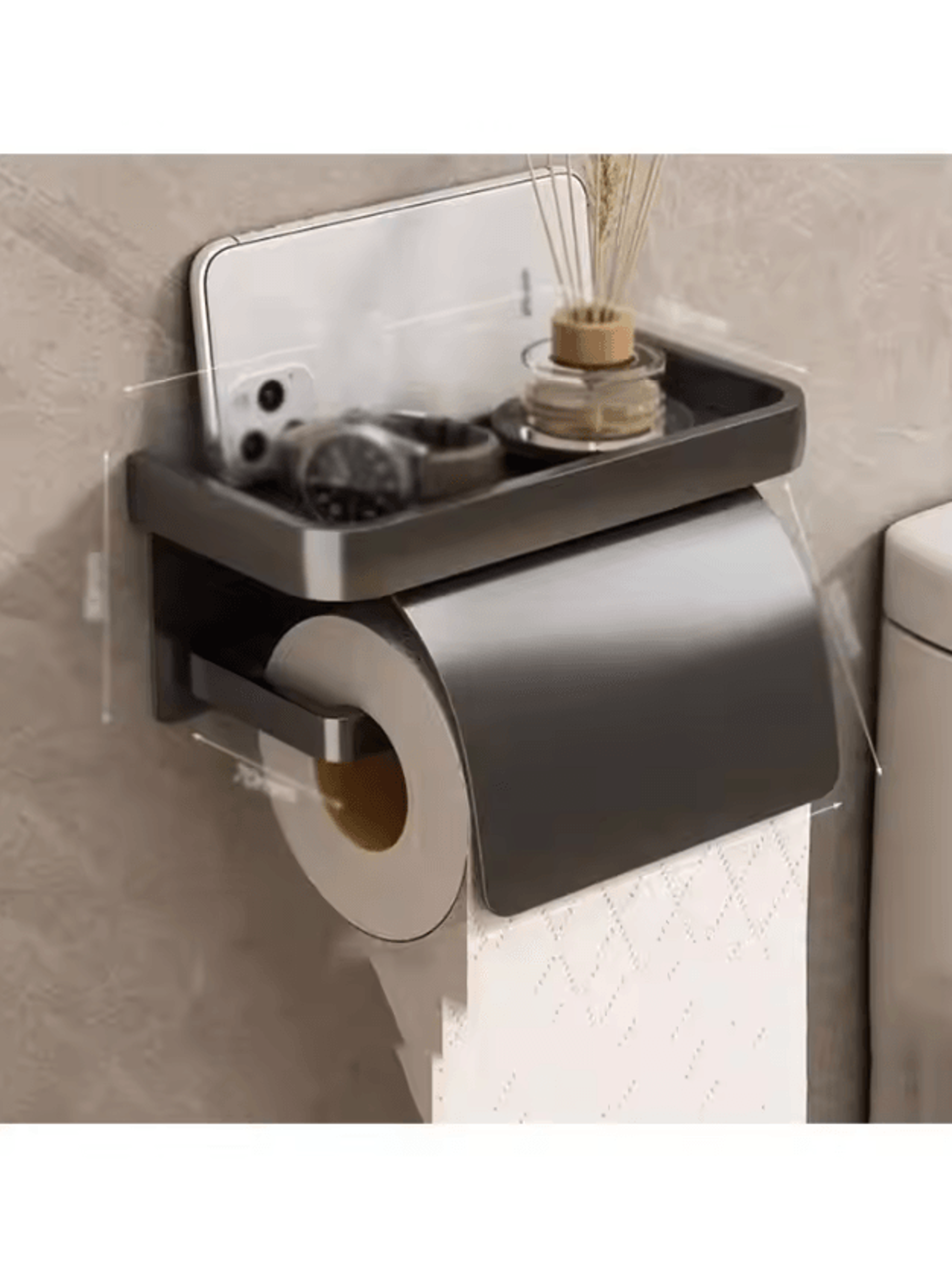 Wall Mounted Toilet Paper Holder With Storage Shelf 5