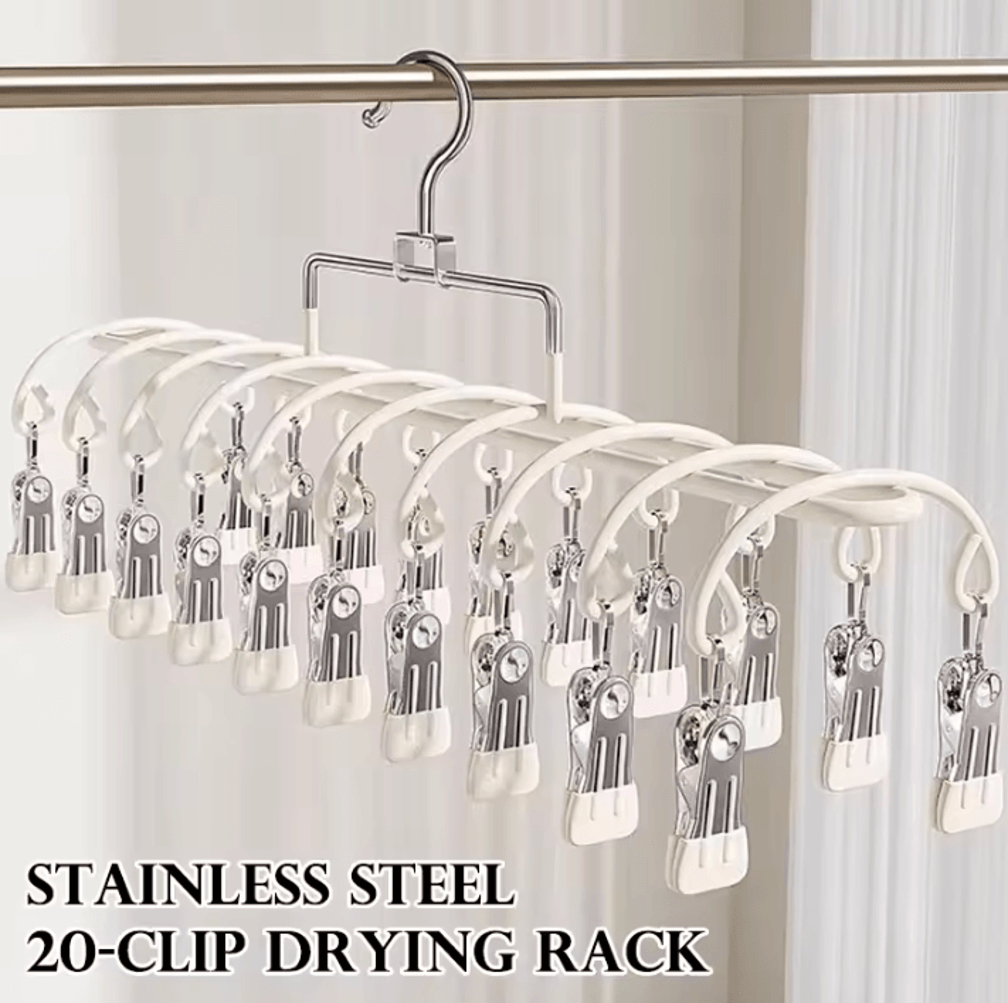 20 Clip Portable Sock Drying Rack Stainless Steel Laundry Hanger 2