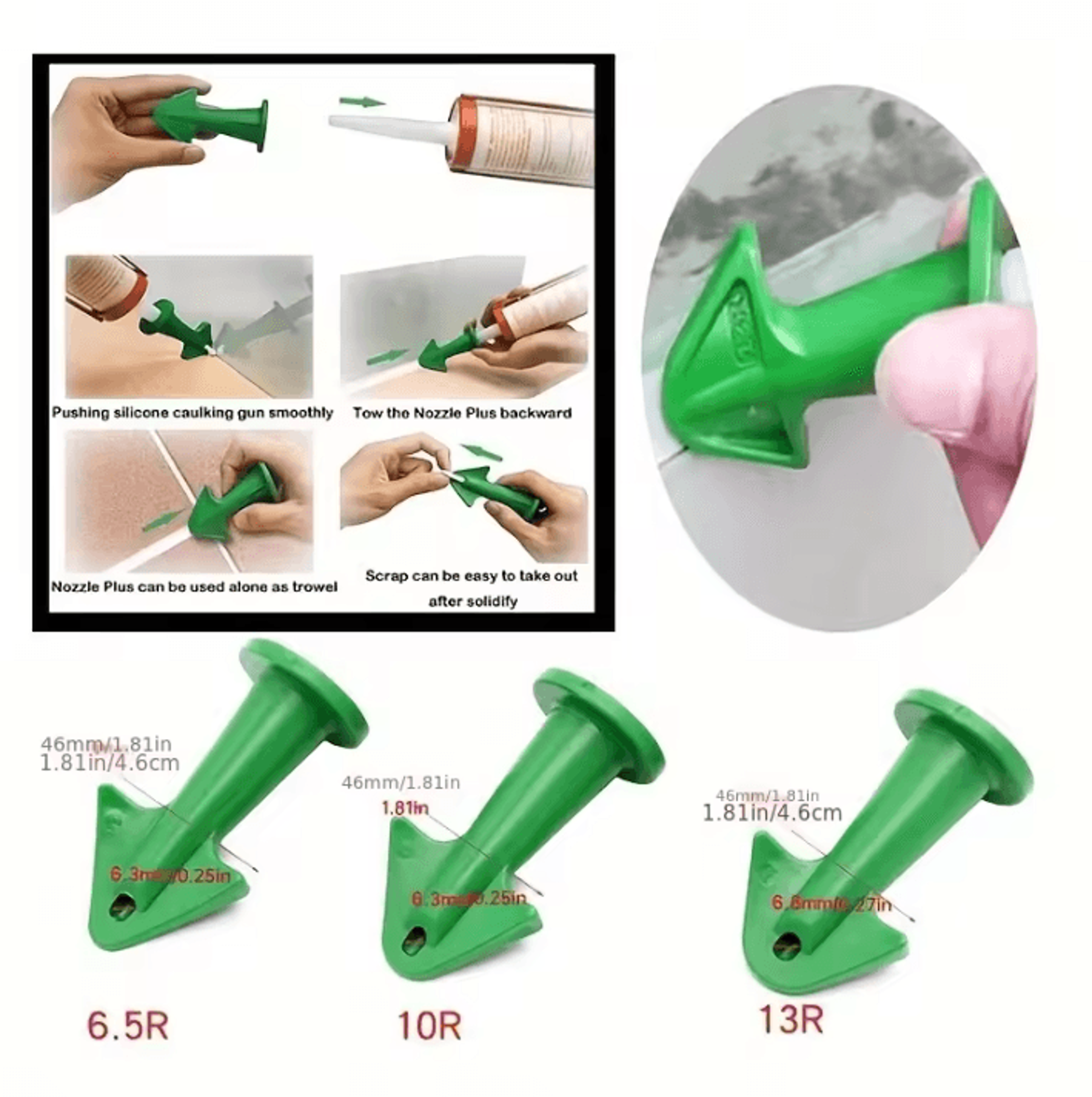 3 Piece Reusable Caulk Applicator Nozzle Set 2