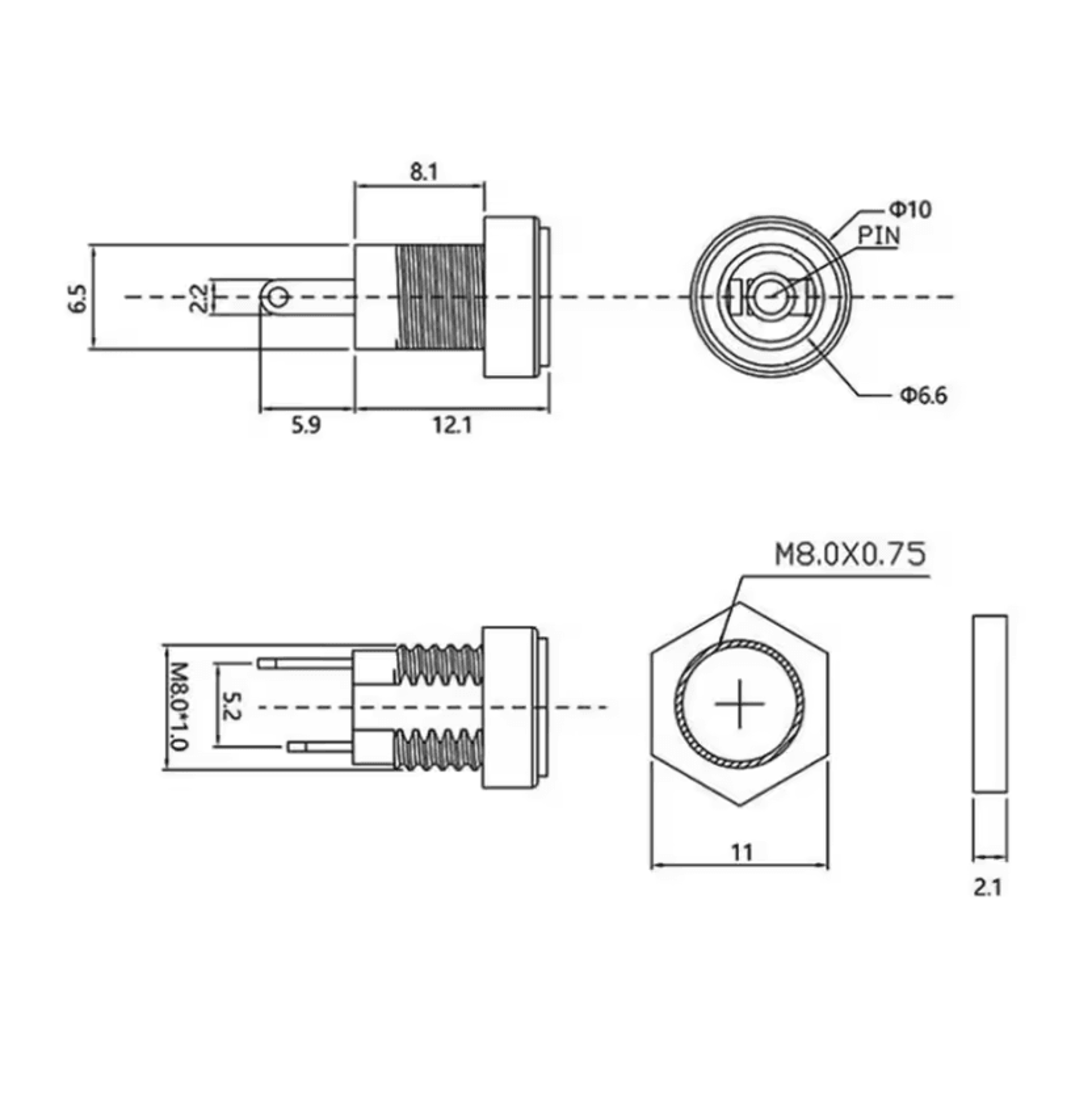 DC022B Female DC Power Jack Panel Mount Connector 4