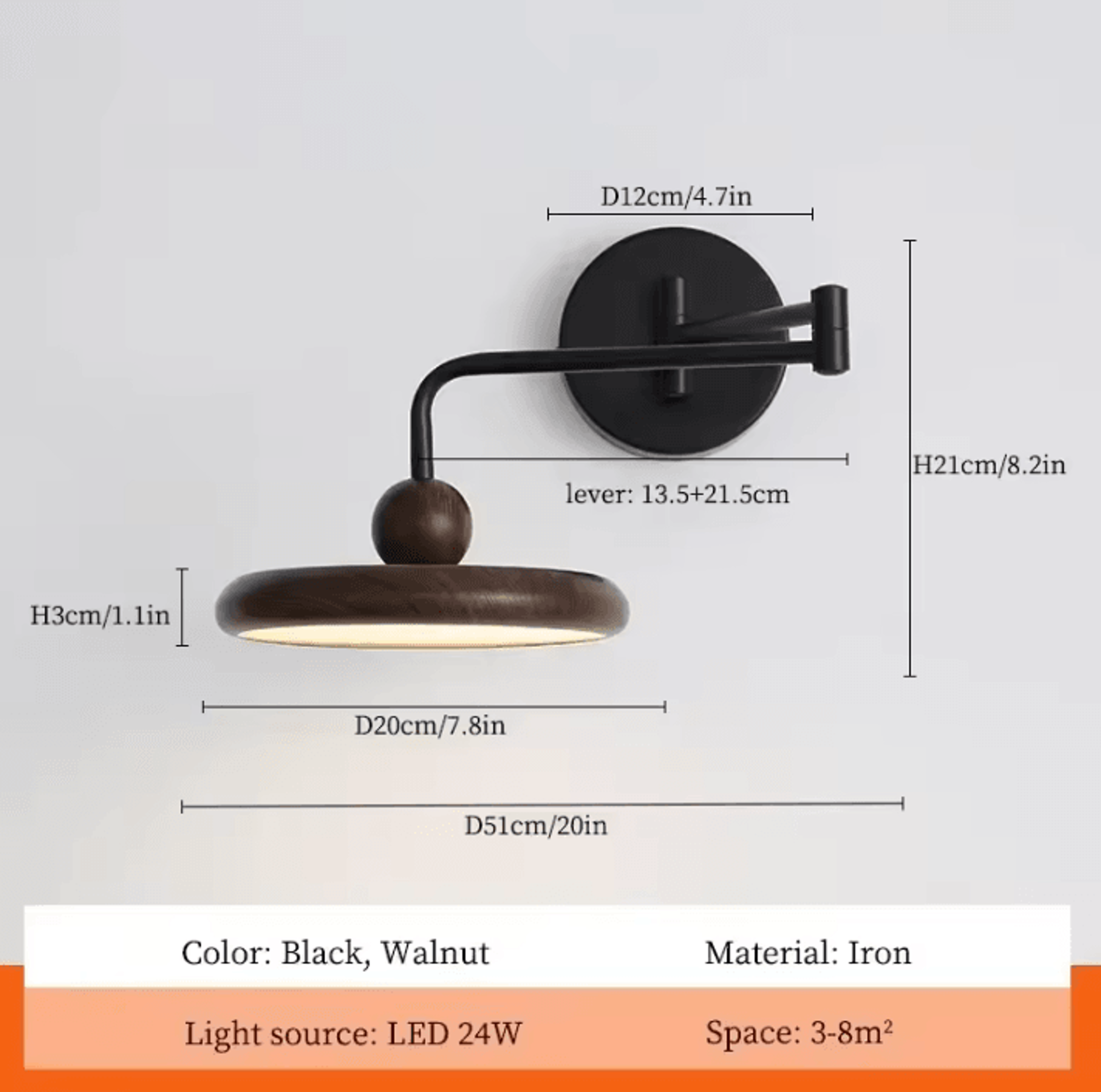 Modern Cream Swing Arm LED Wall Lamp 7