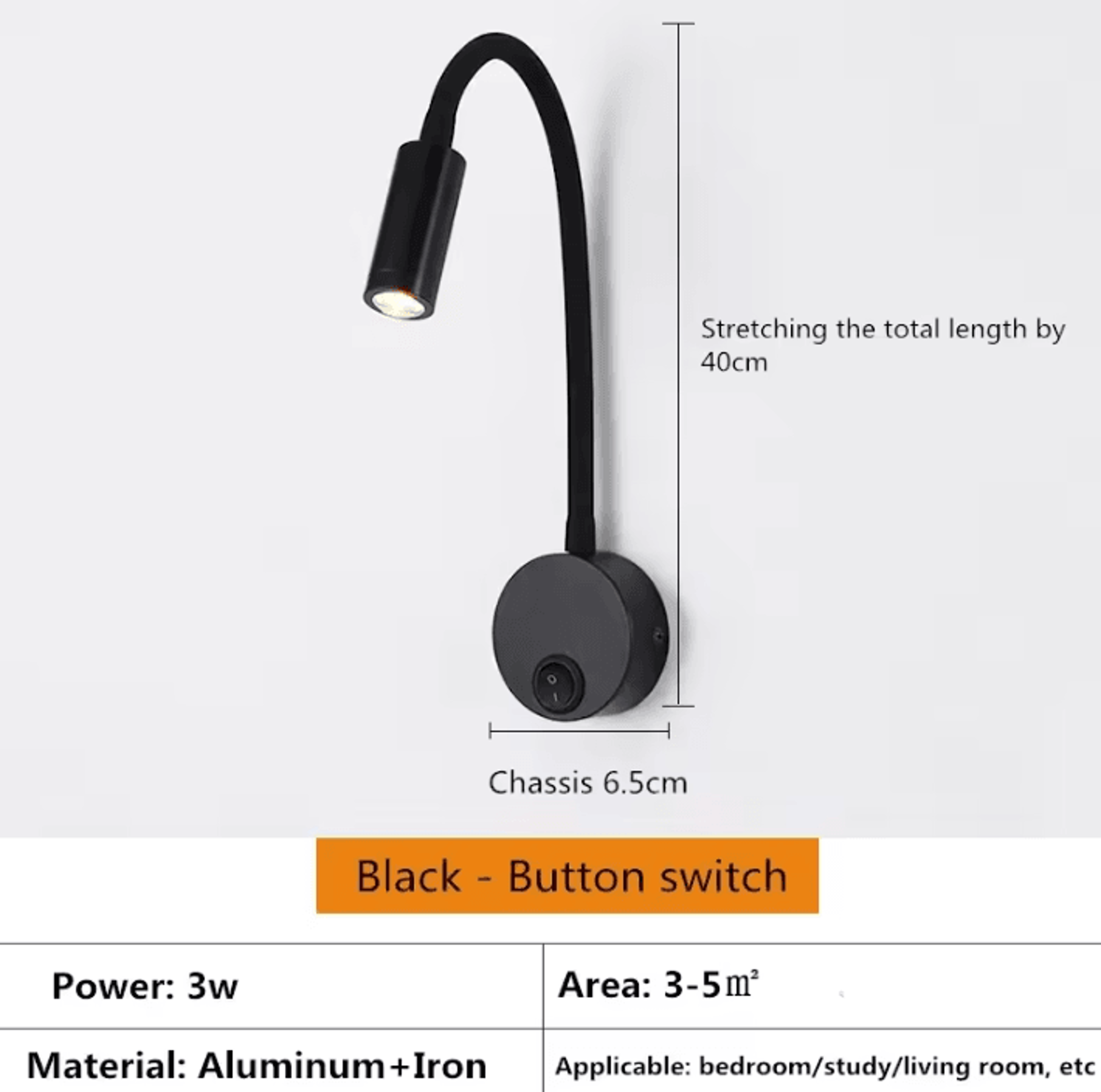 3W Rotatable Gooseneck LED Reading Wall Lamp 6