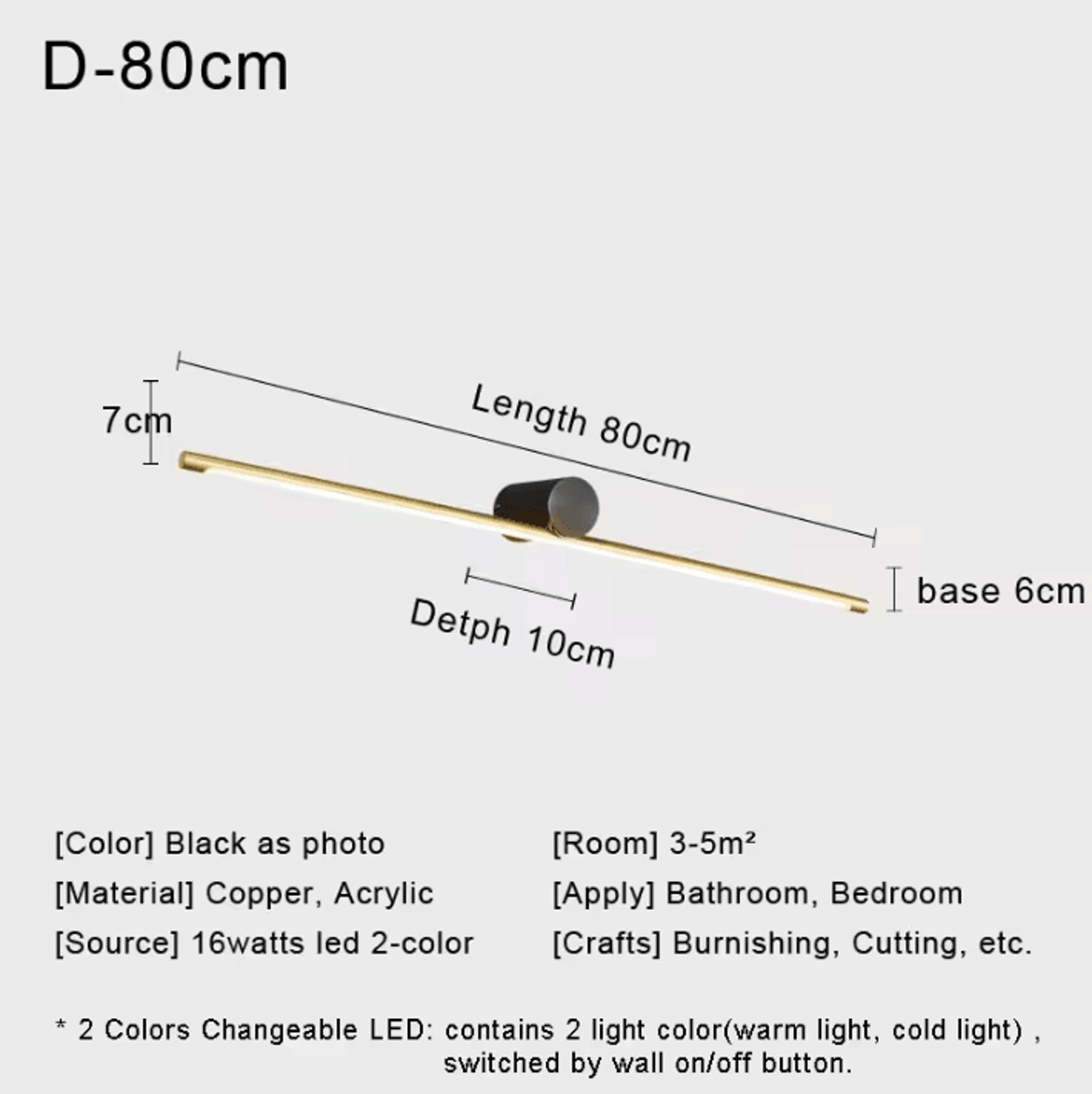 Nordic Copper LED Mirror Wall Light Modern Bedside Sconce 10