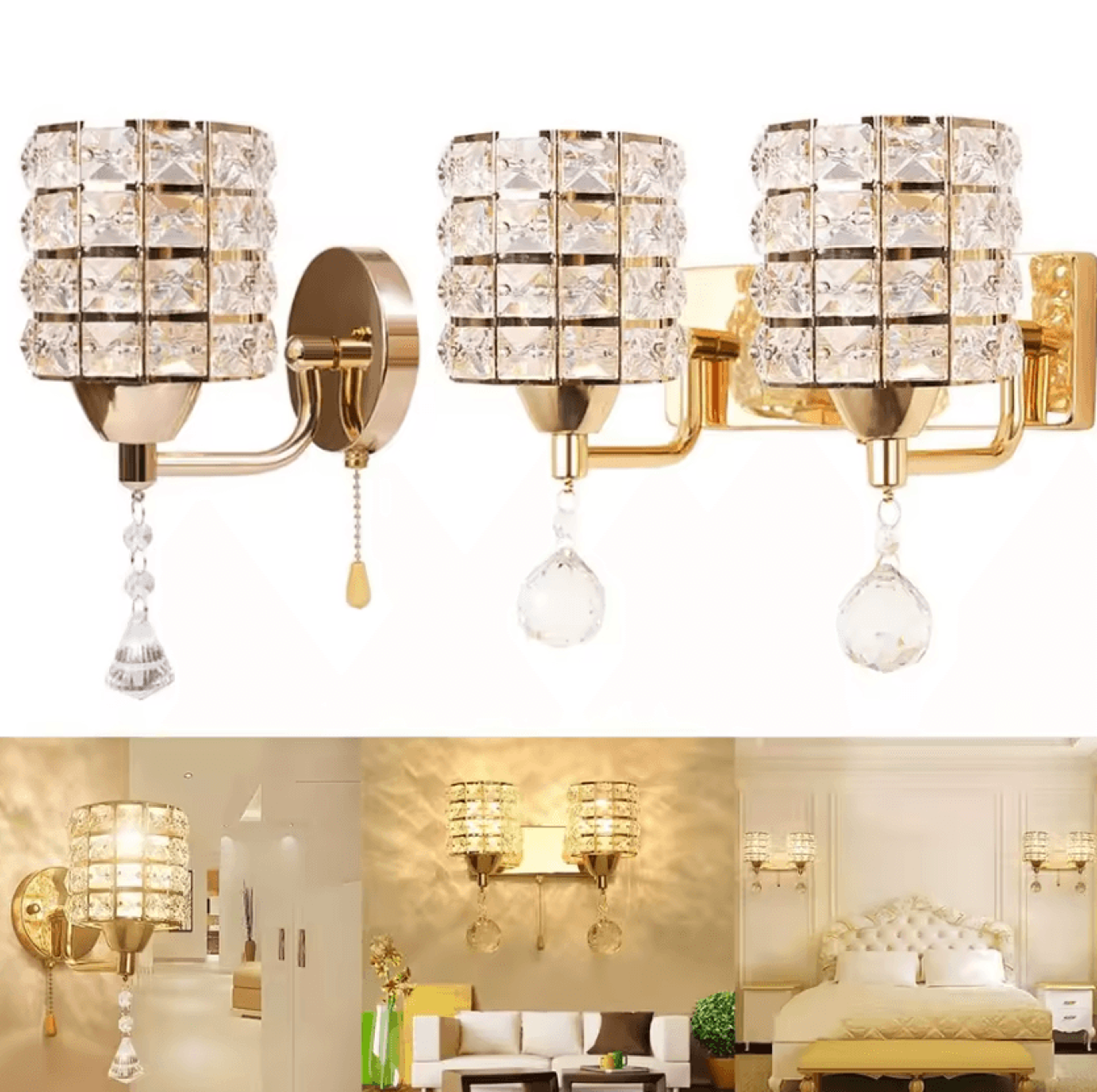 Modern Crystal Wall Sconce Gold Silver E27 Light 4