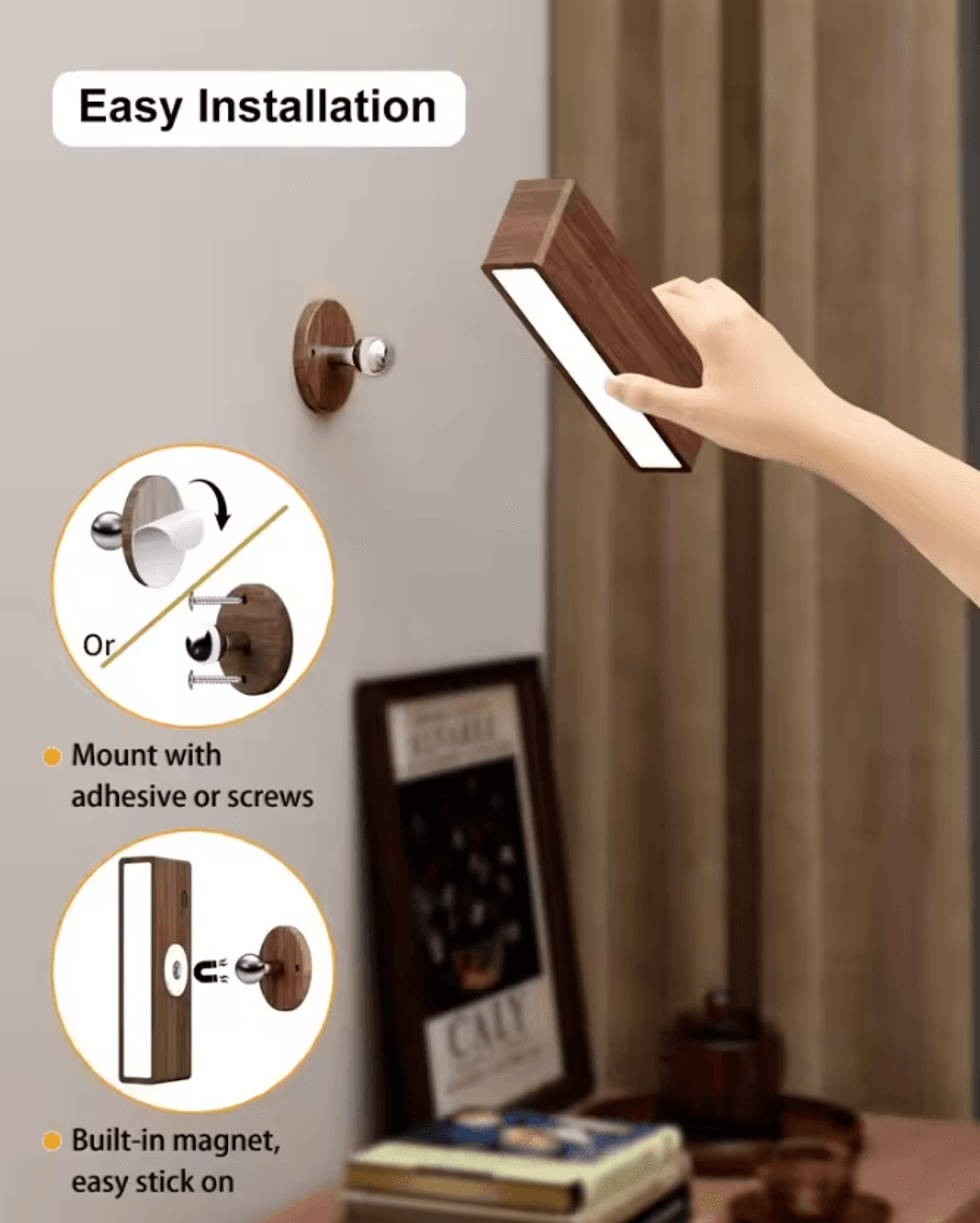 Black Walnut Wireless LED Wall Sconce 0